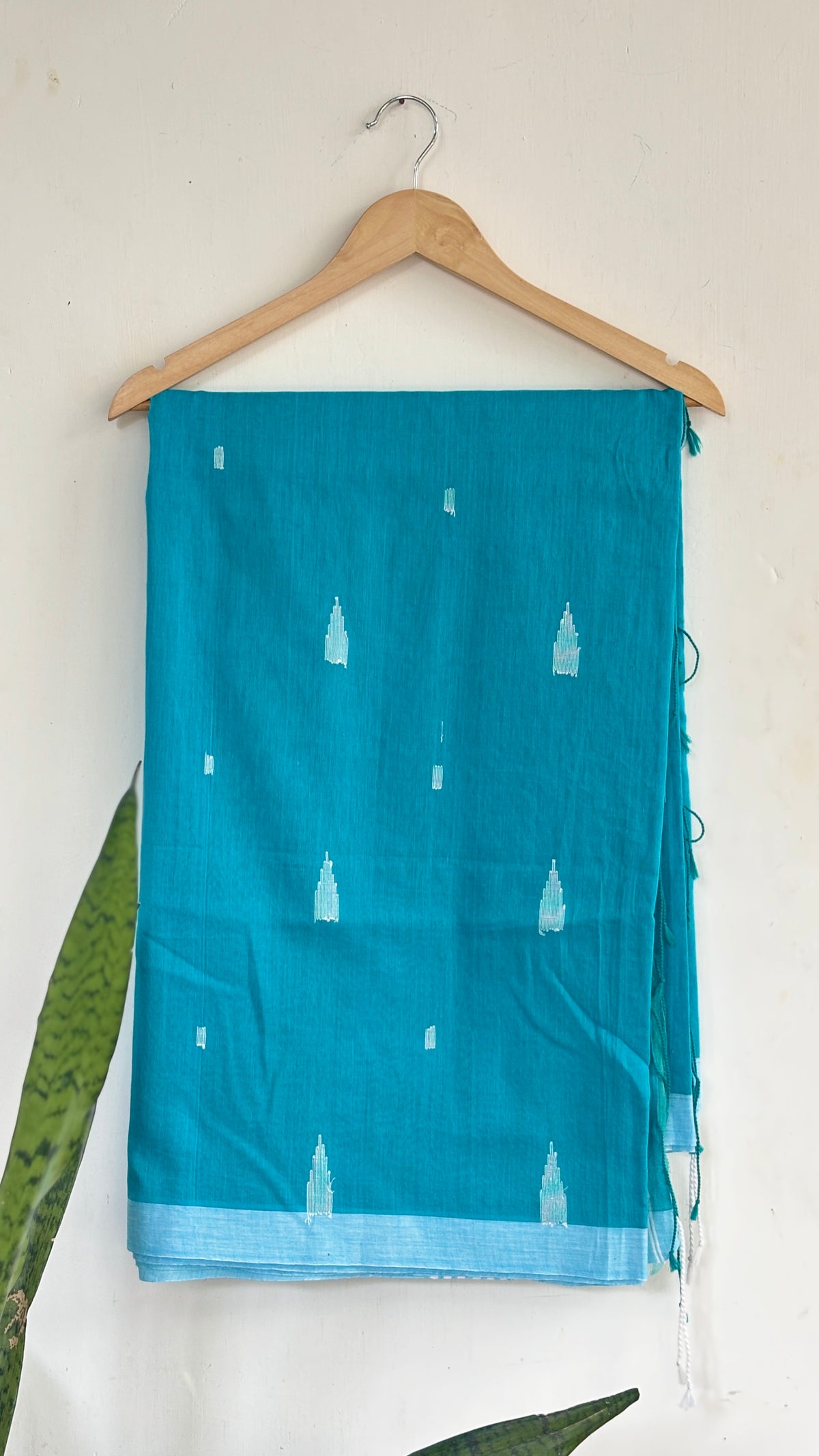 Sky Blue Mul Cotton Saree with Minimal White Prints
