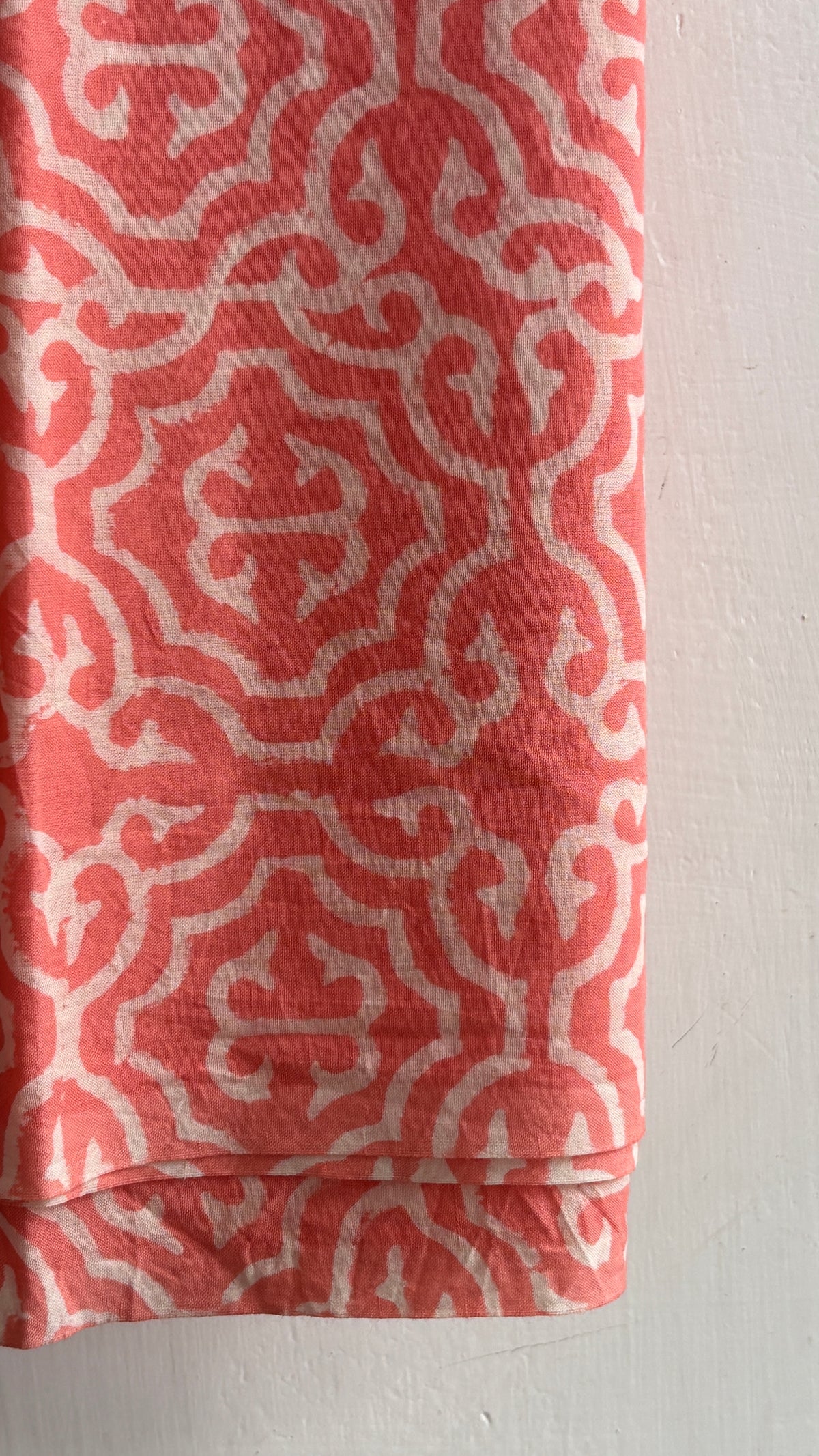 Salmon Pink Geometric & Floral Handblock Chanderi Silk Suit Set