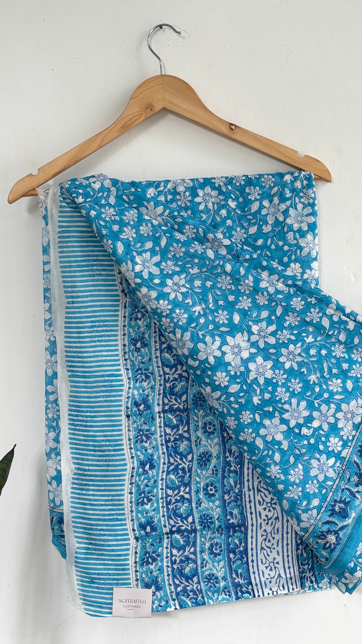 Light Blue and White Floral Printed Mul Cotton Saree
