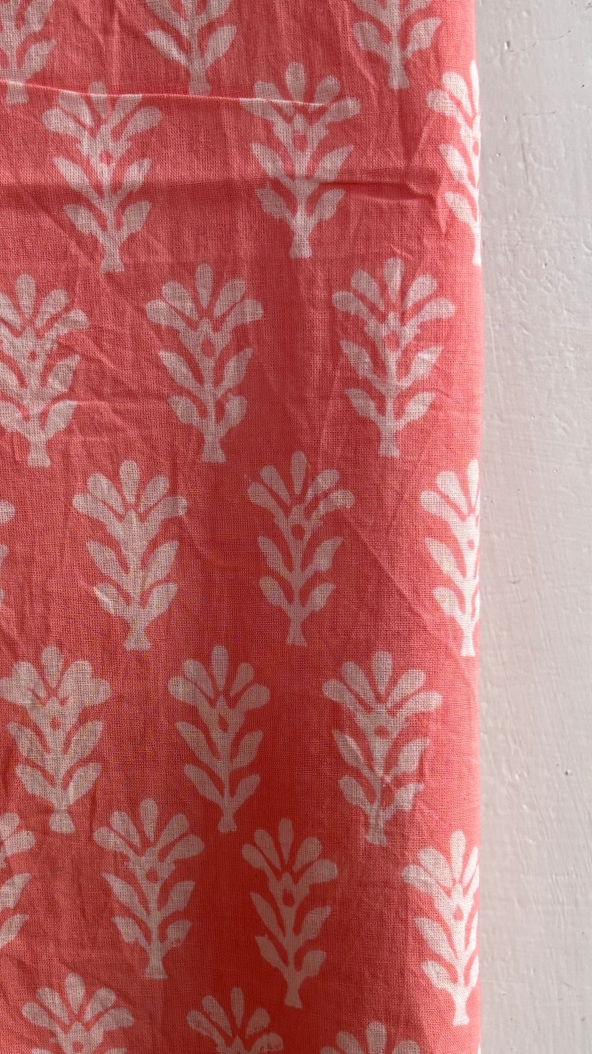 Coral Floral & Palm Handblock Chanderi Silk Set