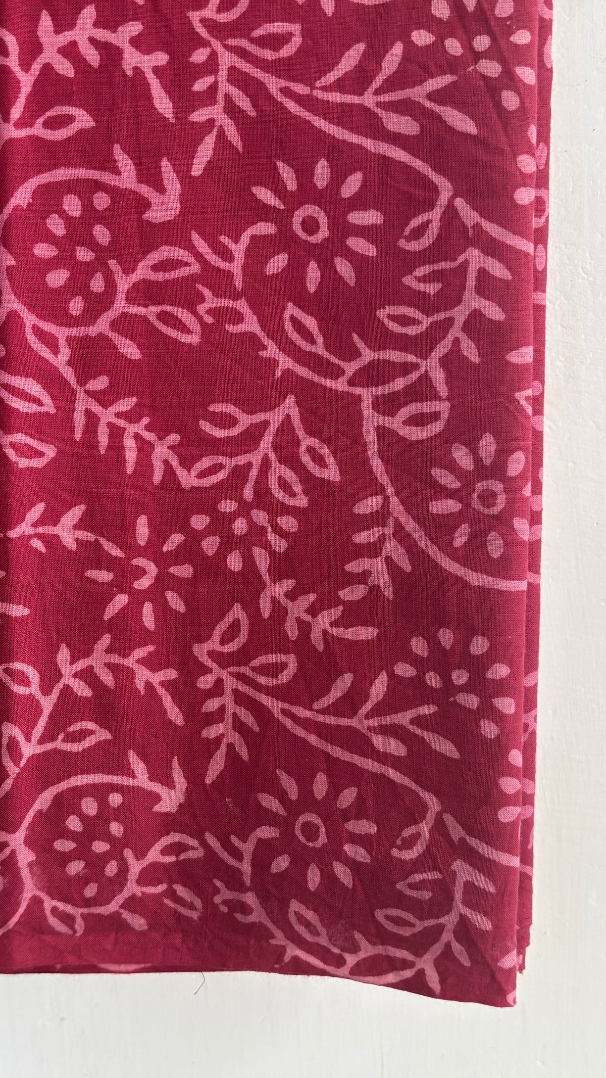 Handblock Printed Cotton Linen Deep Red Paisley Print Suit Set with Cotton Linen Dupatta