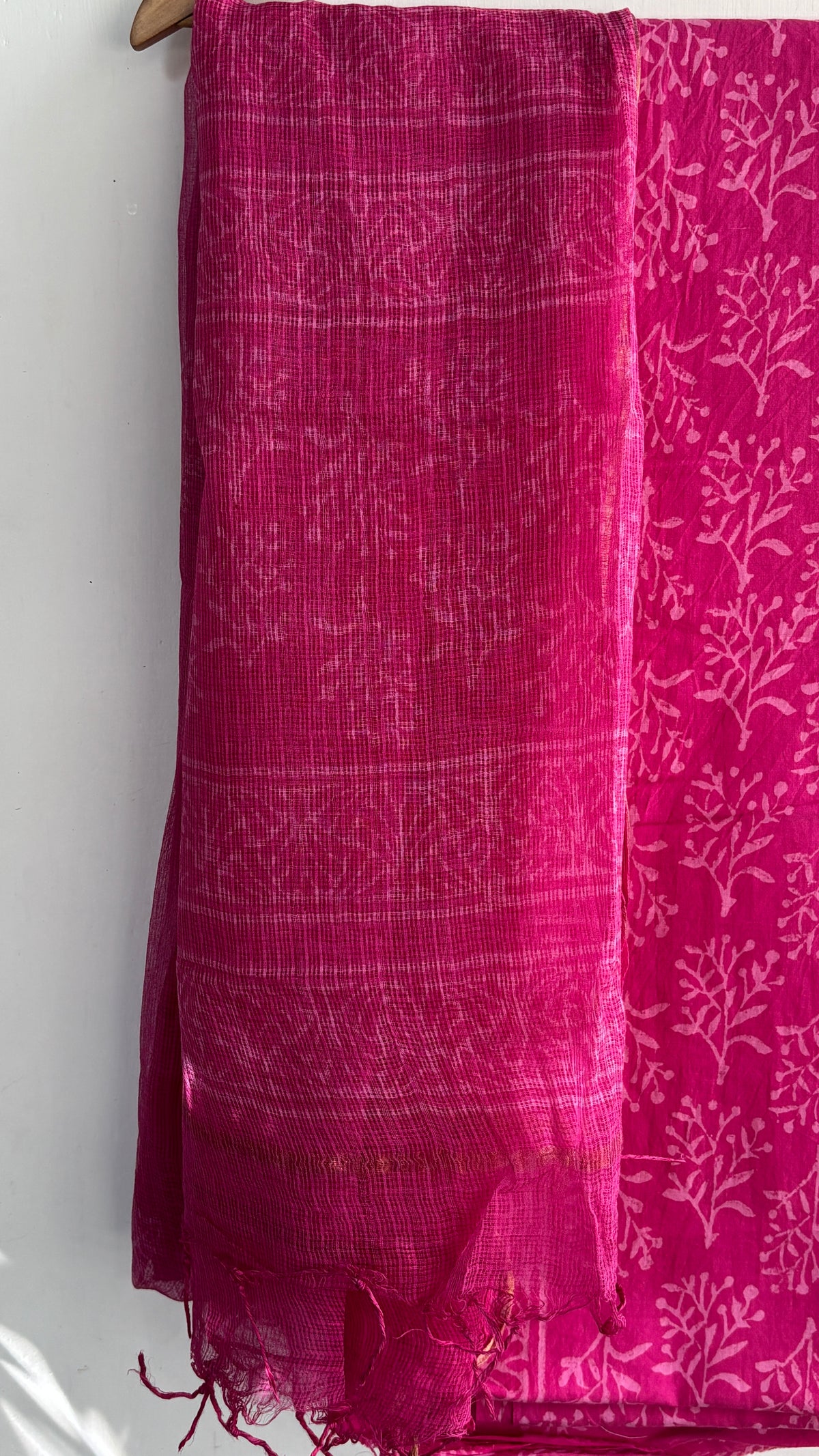Pink Handblock Cotton Suit with Kota Doria Dupatta