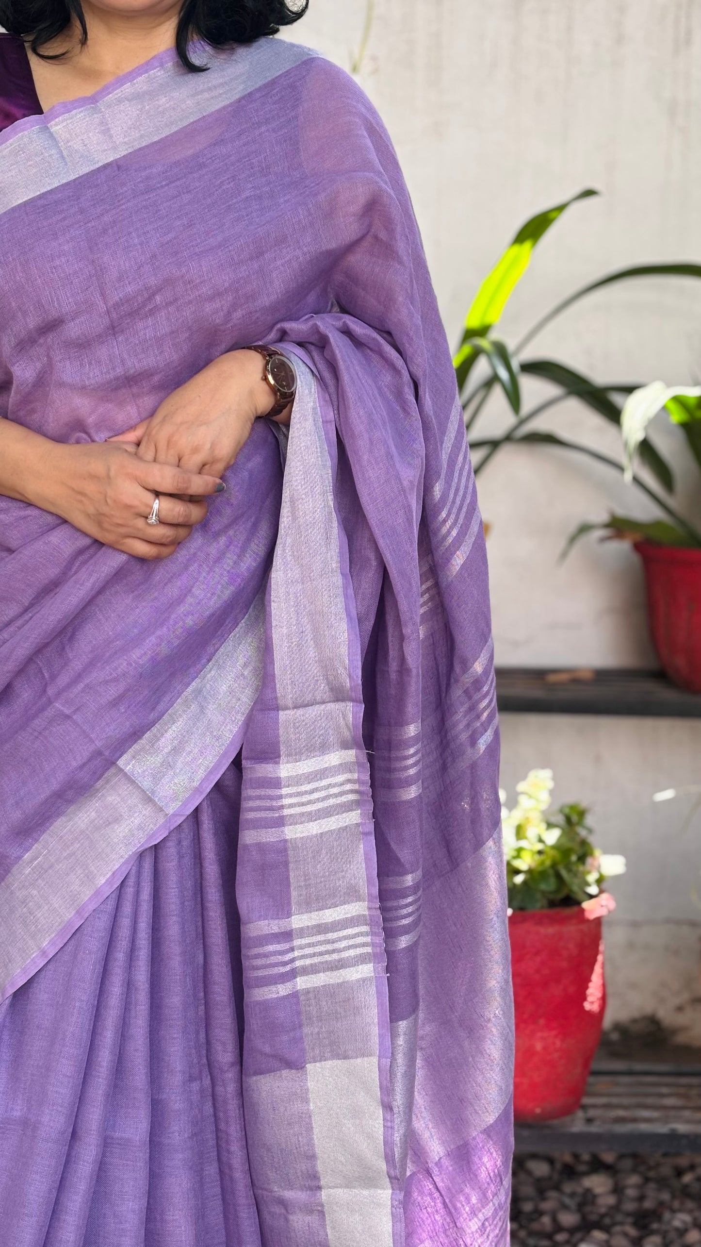 Handwoven Linen Saree - Lavender