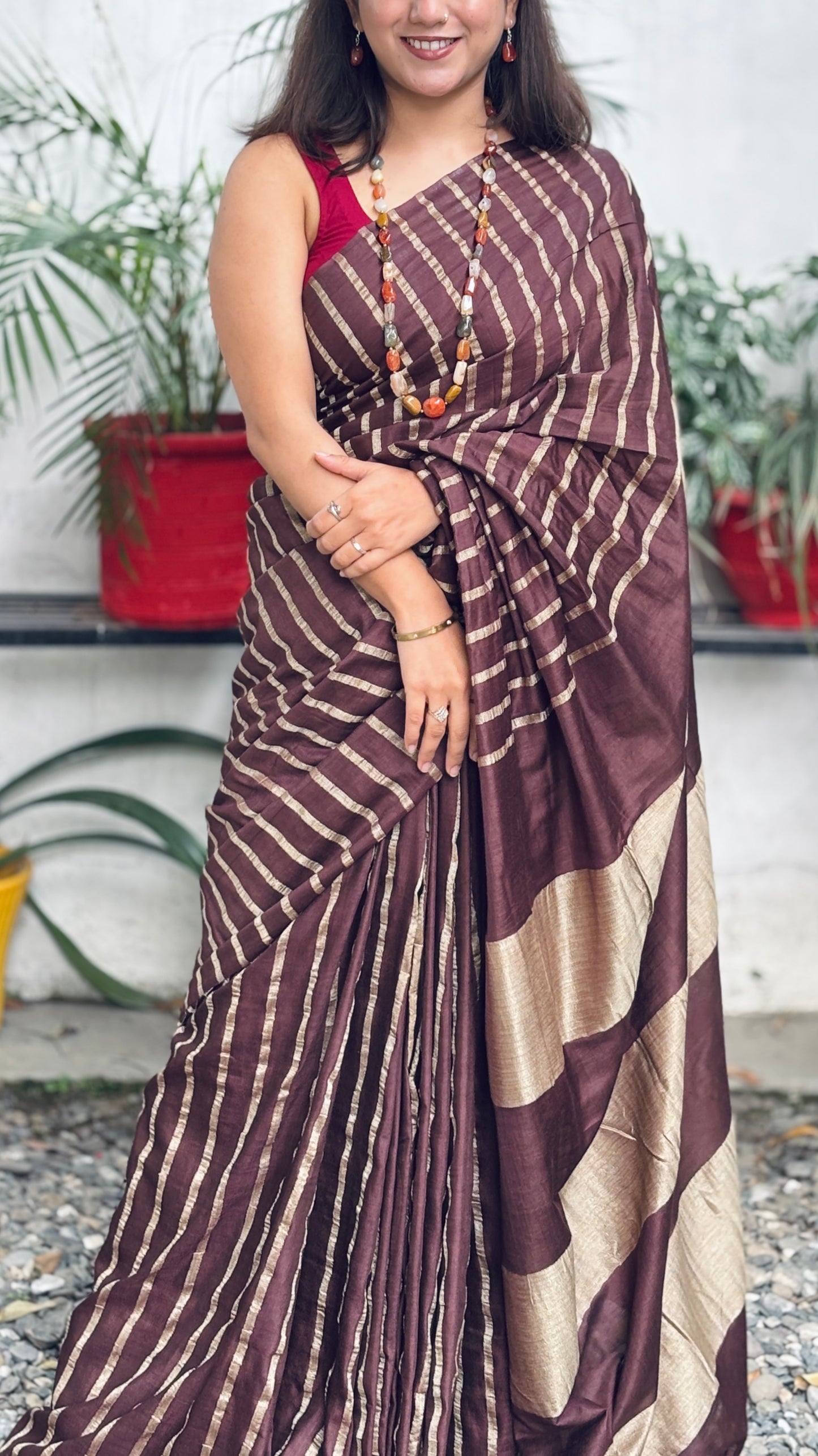 Coffee Striped Saree