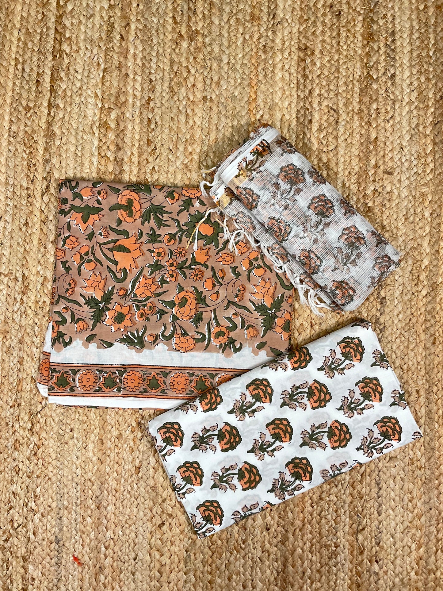 Brown Handblock Printed Mul Cotton Suit Set