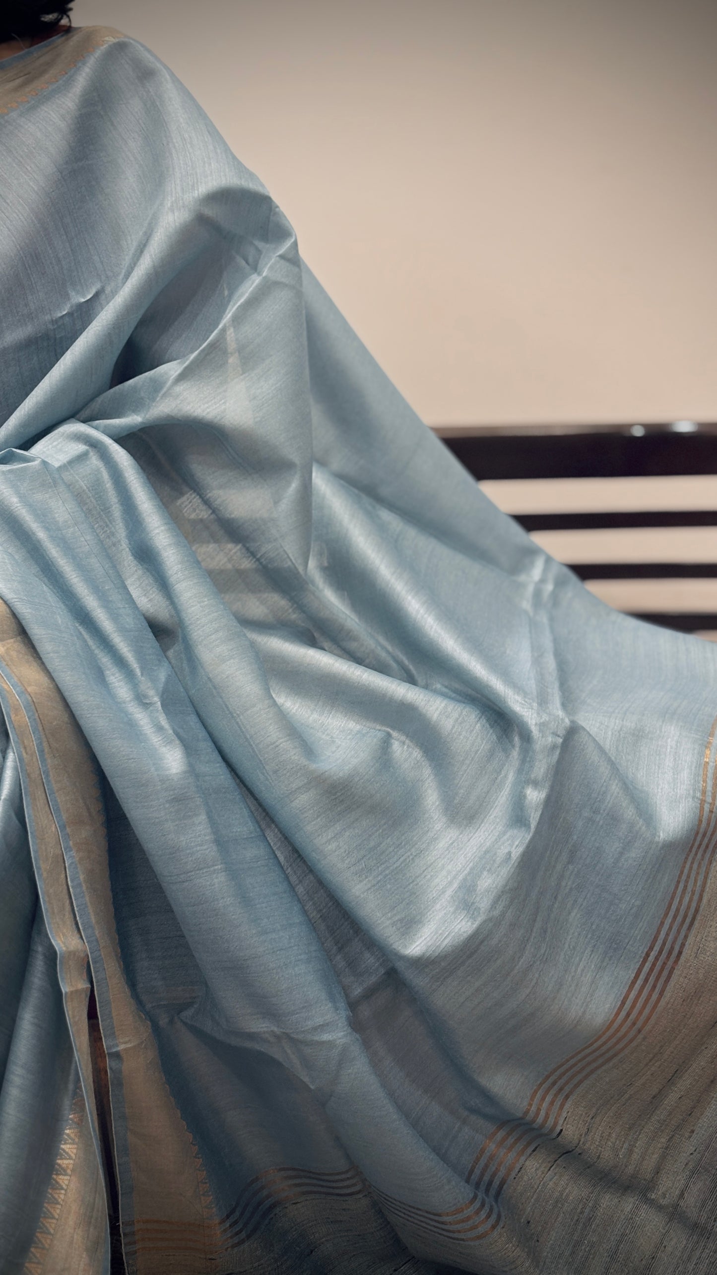 Handwoven Muga Silk Saree - Sky Blue