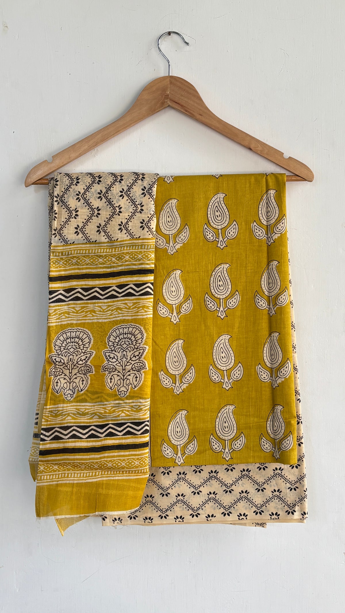 Yellow Cotton Suit Set with Mul Cotton Dupatta