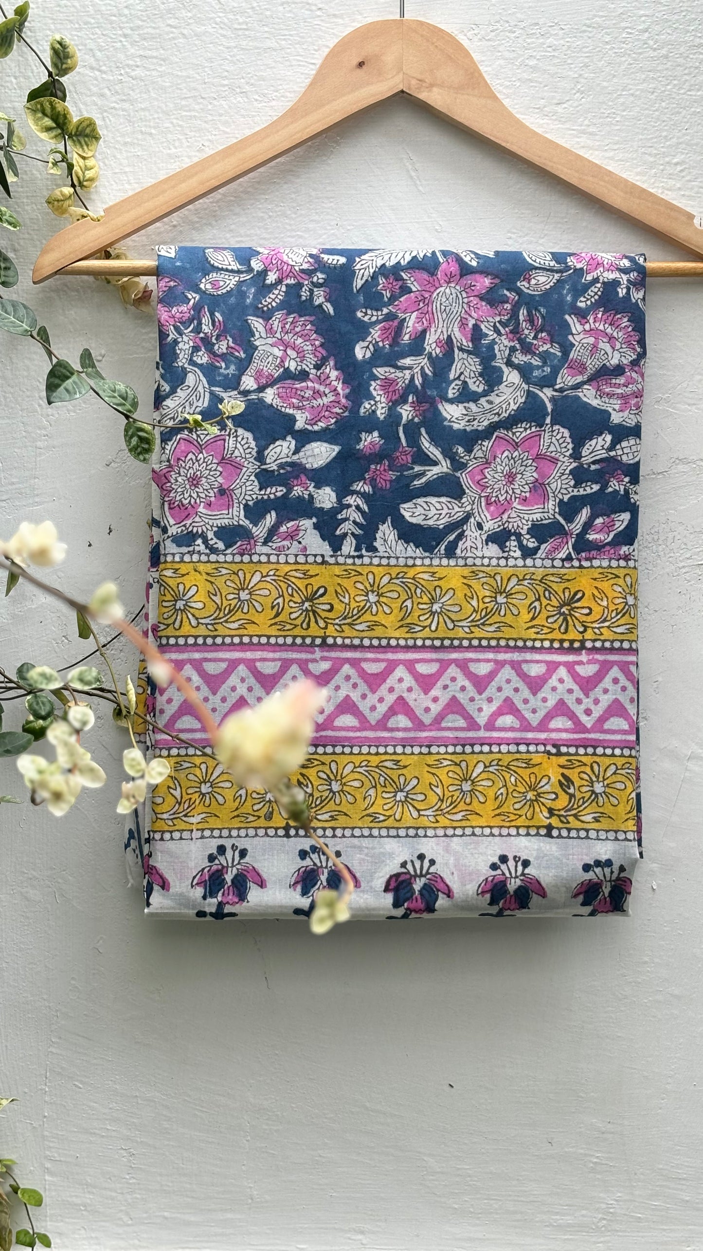 Floral Handblock Printed Mul Cotton Saree