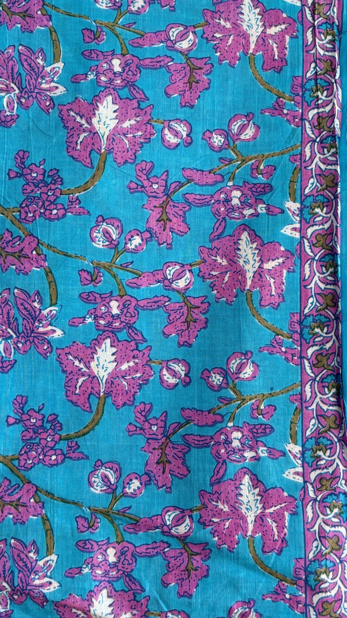 Bright Blue and Pink Cotton Suit Set with Cotton Dupatta