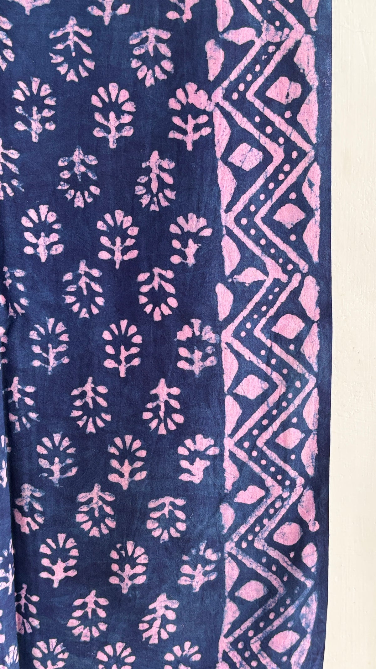Dark Blue-Pink Handblock Printed Cotton Suit Set with Cotton Dupatta