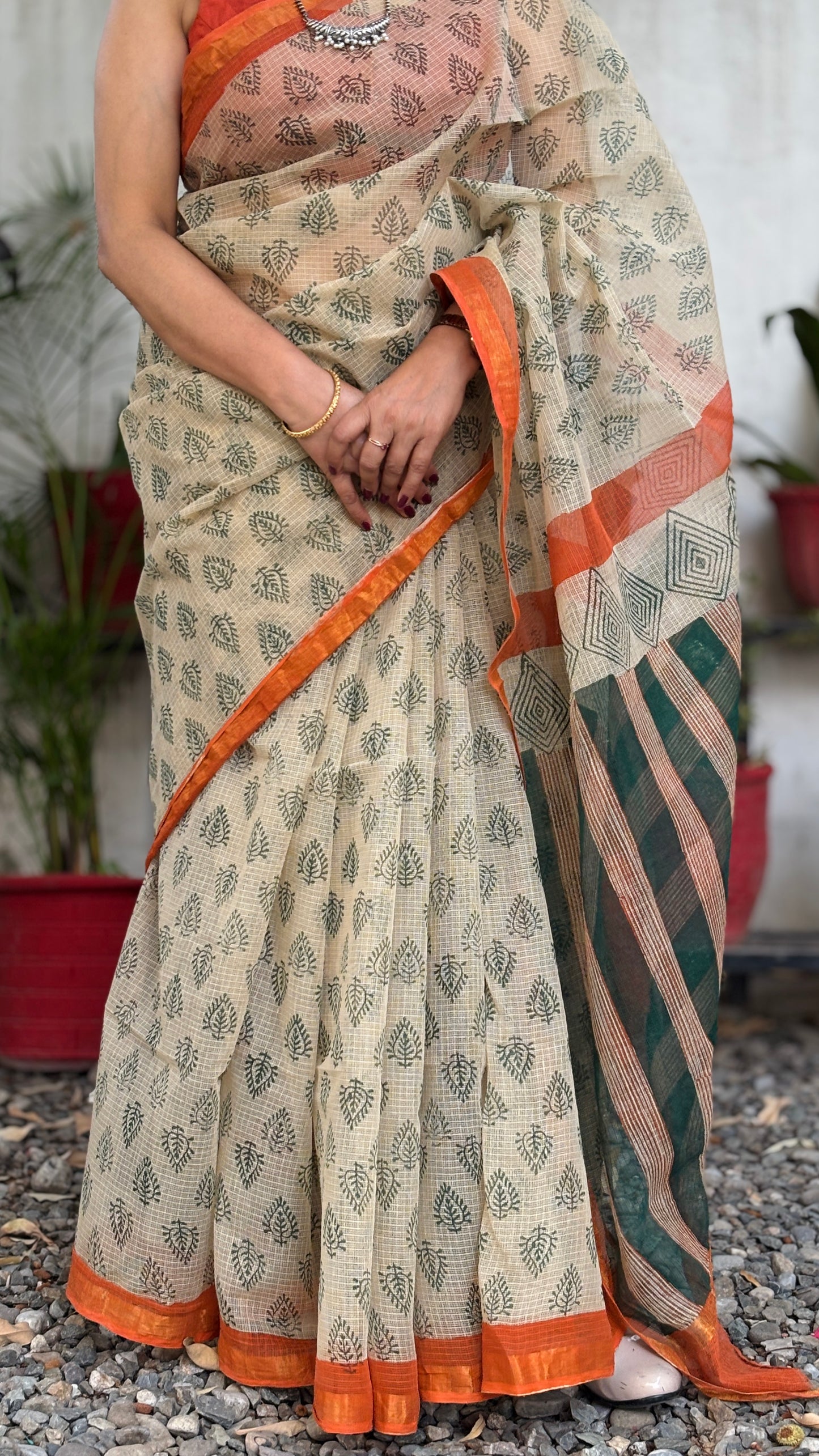 Kota Doria - Beige and Green