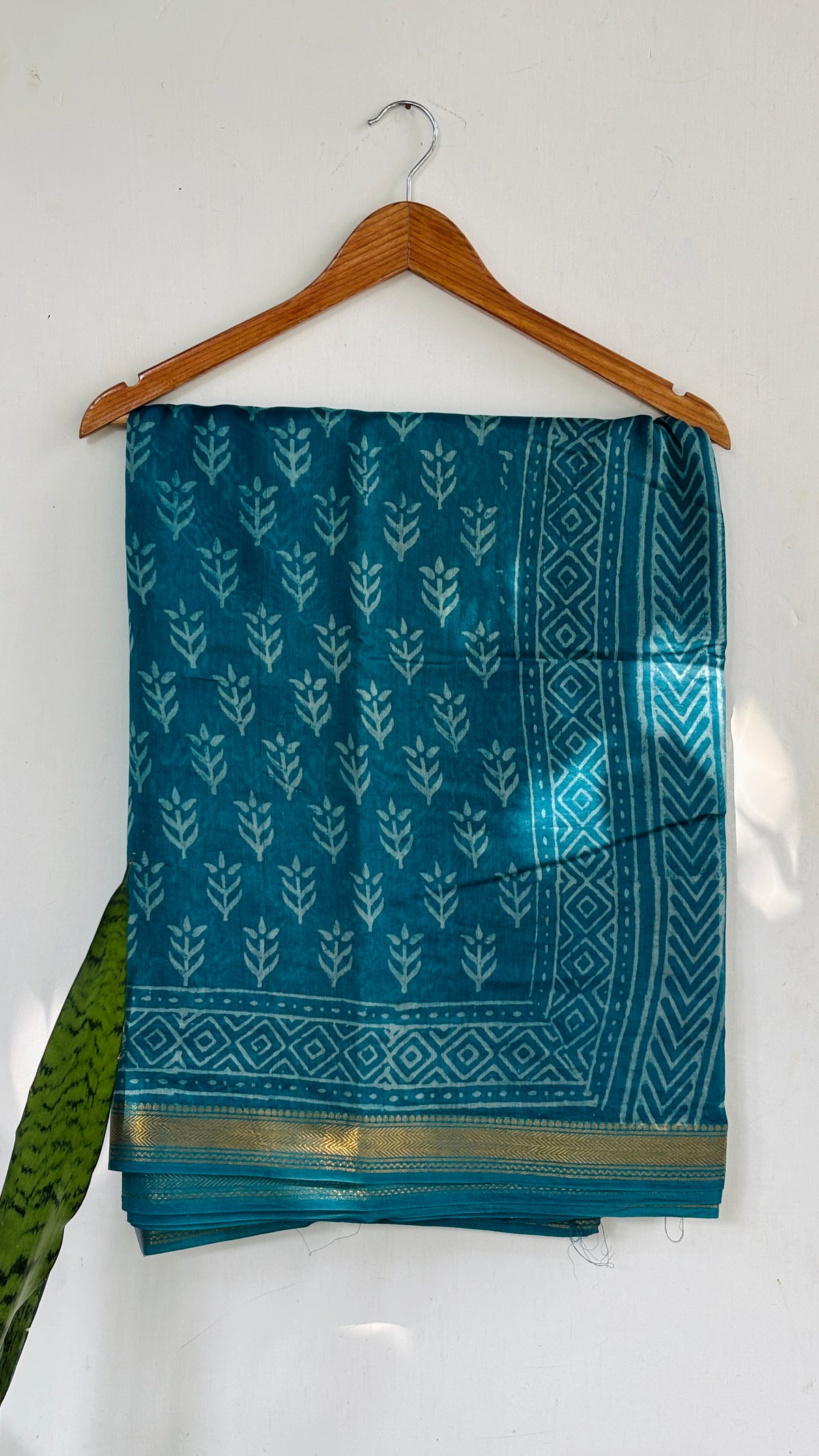 Blue Handblock Printed Maheshwari Silk Saree