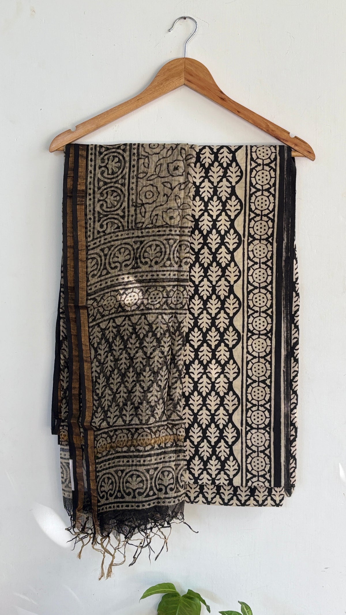 Black Handblock Printed Cotton Suit Set with Kota Doria Dupatta
