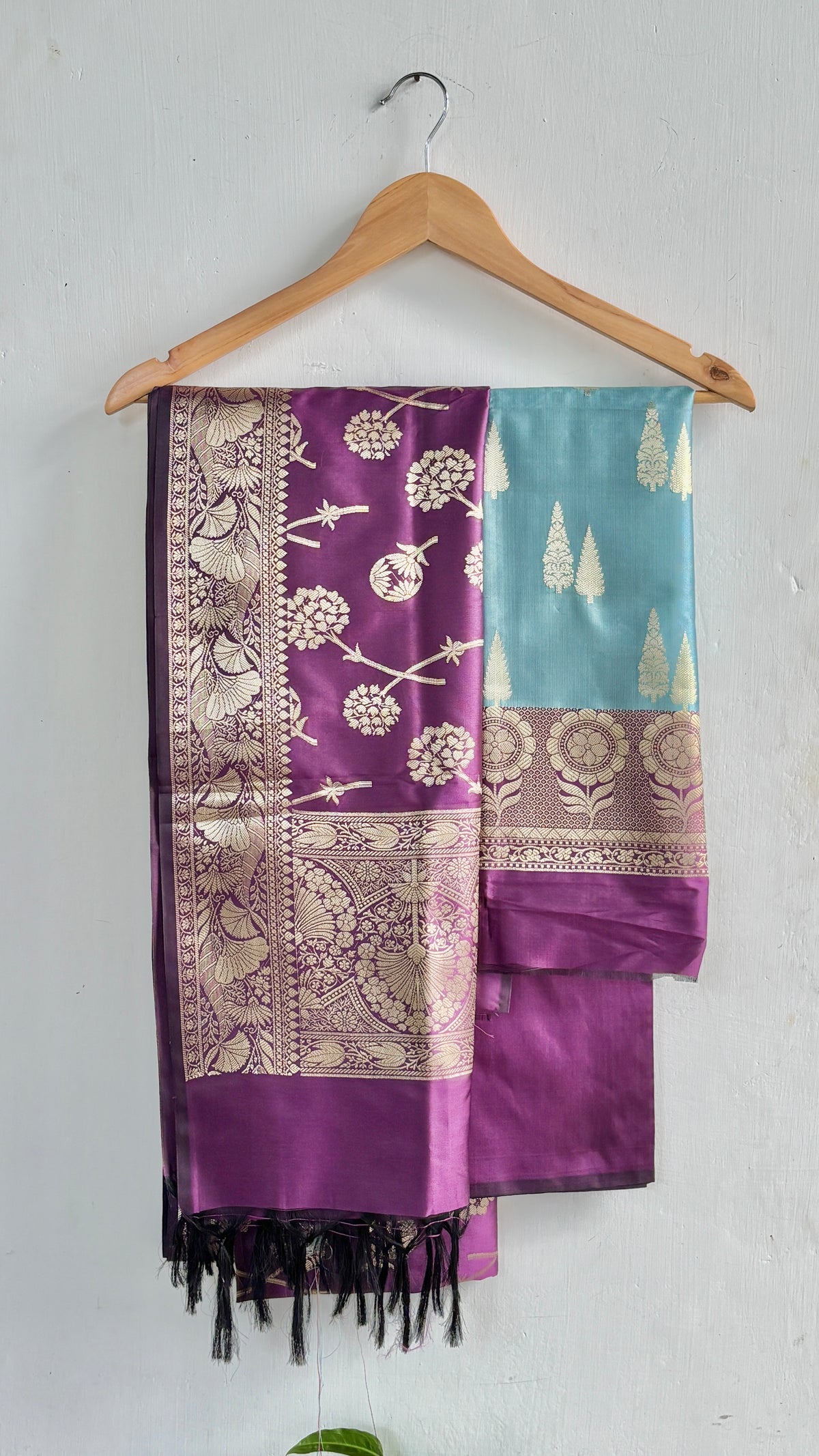 Blue and Wine Semi-Silk Banarasi Suit Set
