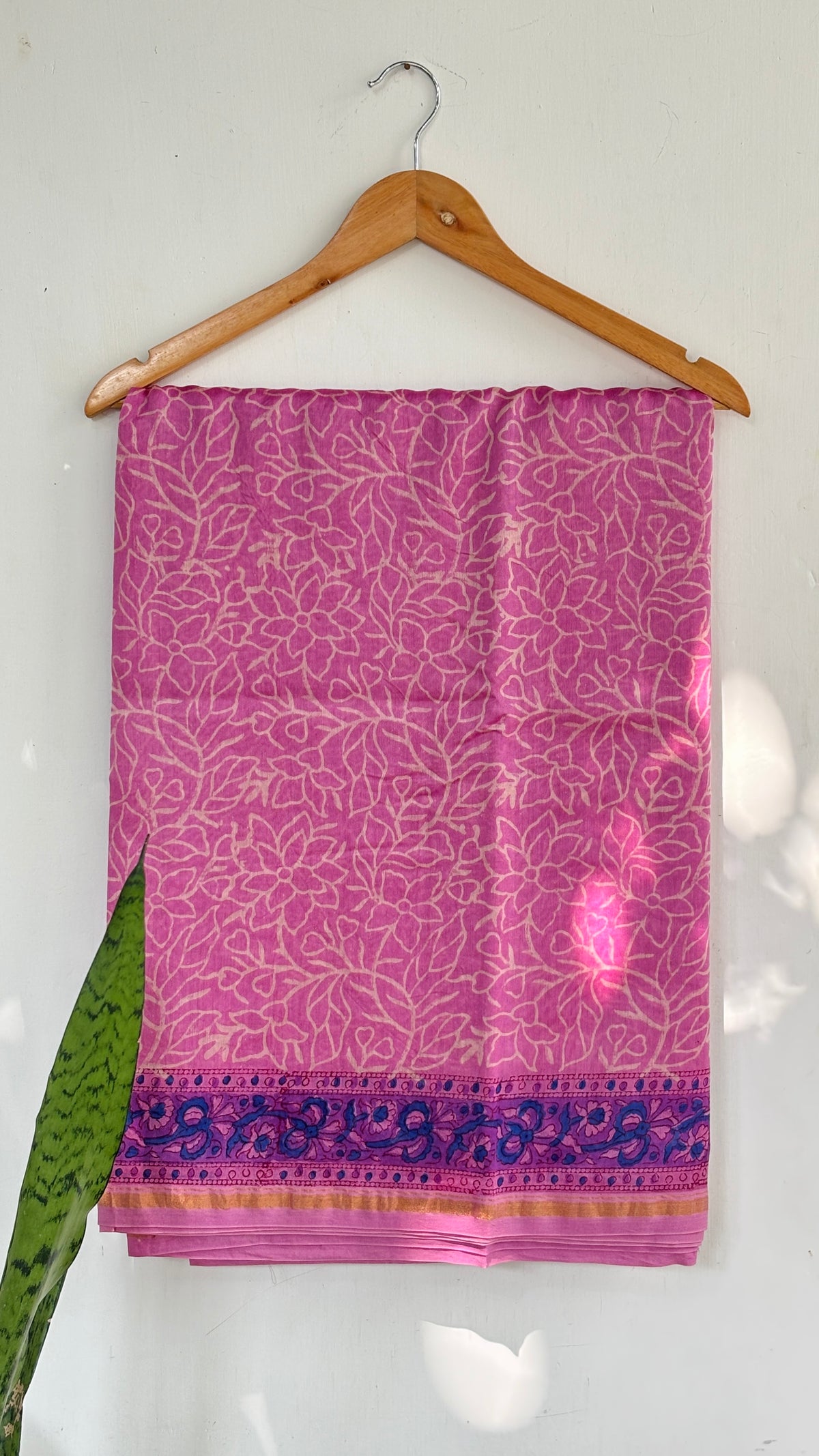 Pink Handblock Printed Chanderi Silk Saree