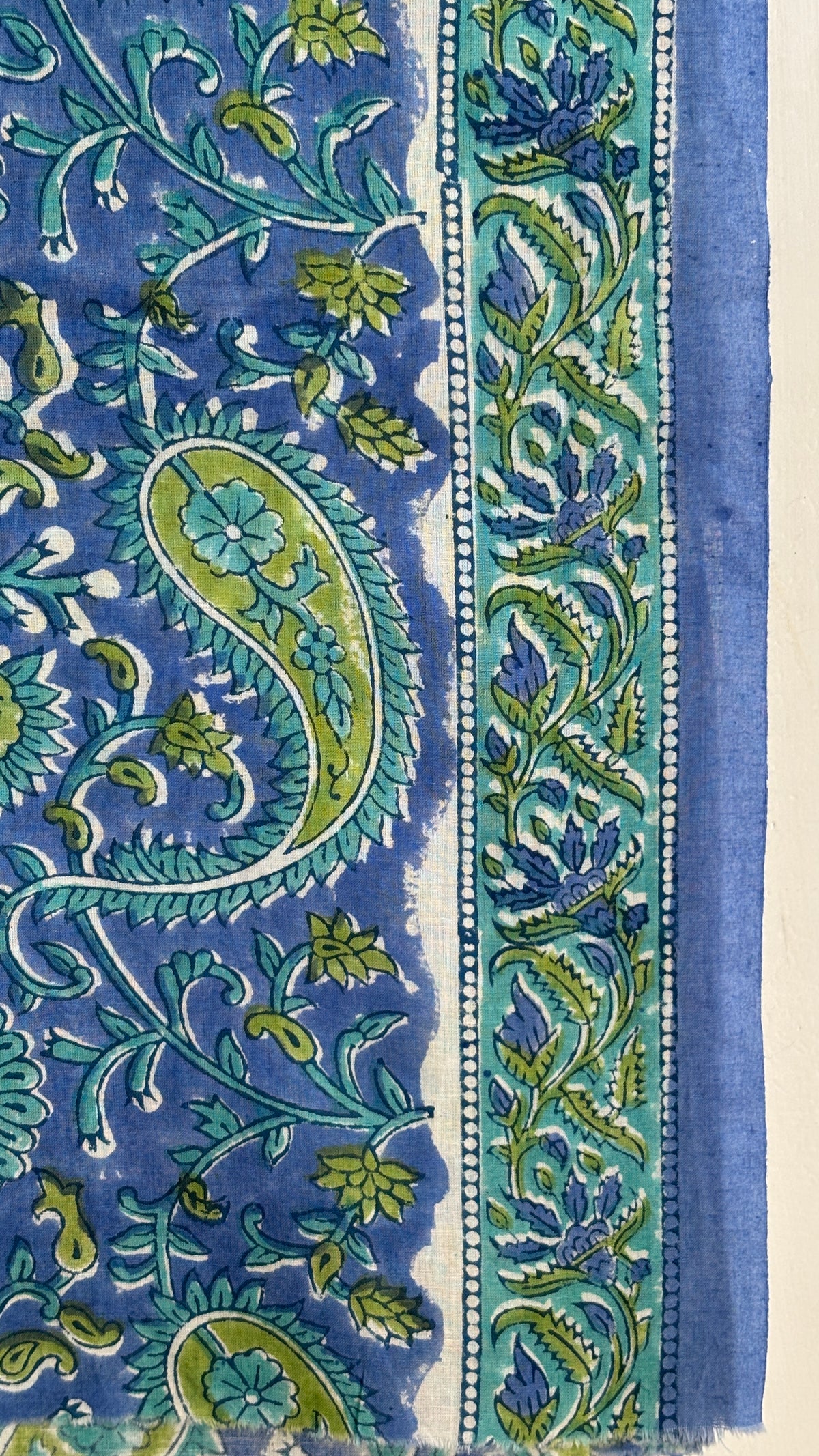 Blue and Green Cotton Suit Set with Kota Doria Dupatta