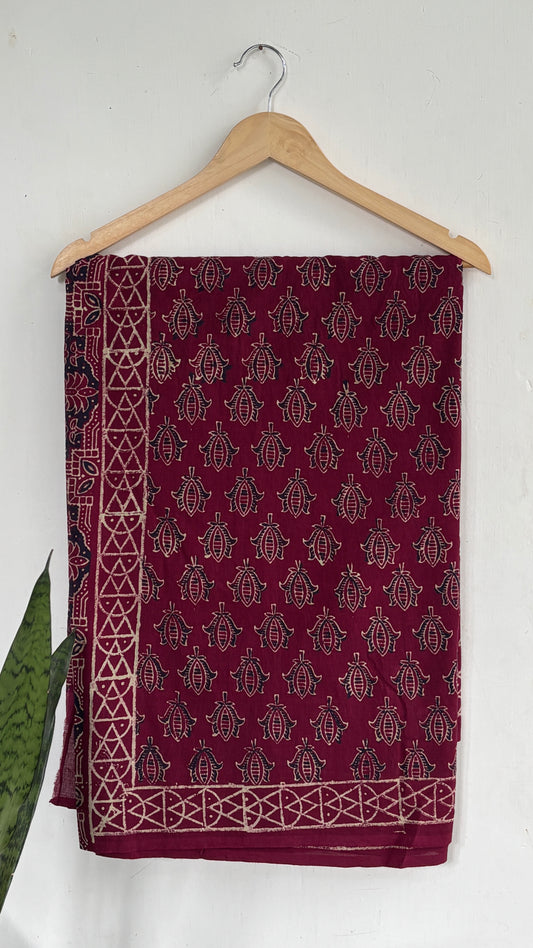 Floral and Buti Handblock Printed Mul Cotton Saree