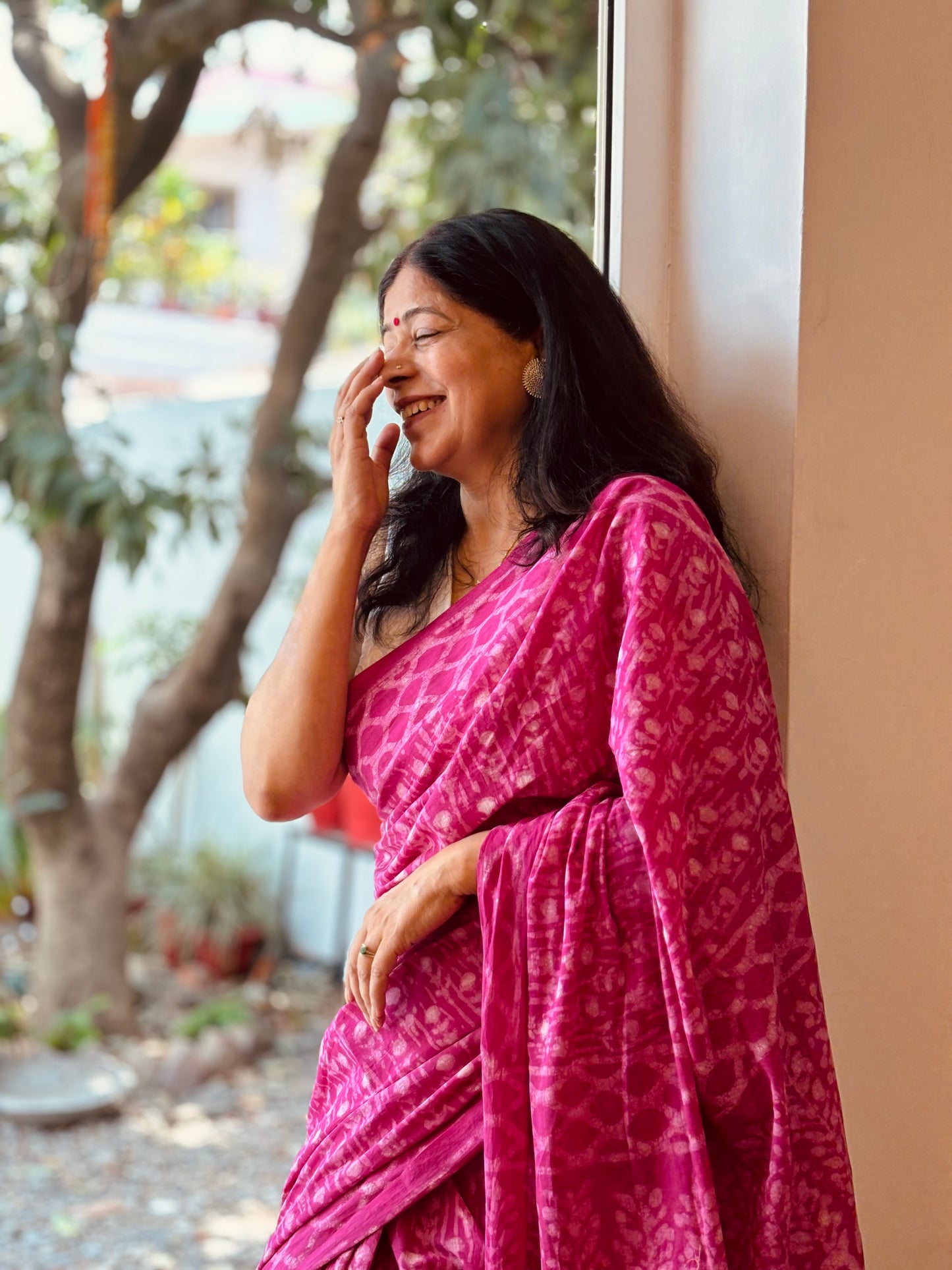 Pink Handblock Printed Mul Cotton