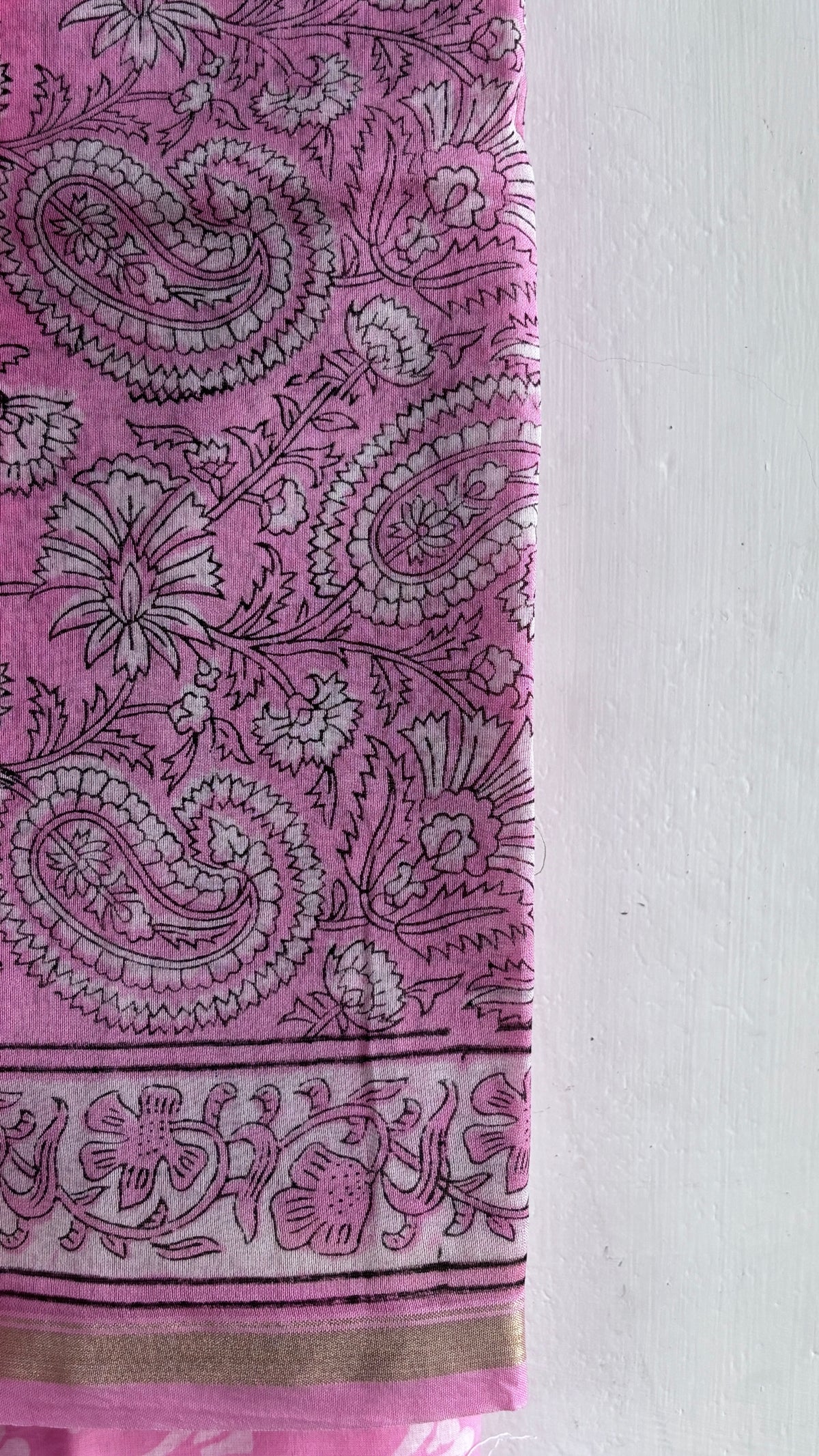 Blush Pink Paisley & Leaf Handblock Chanderi Silk Suit Set