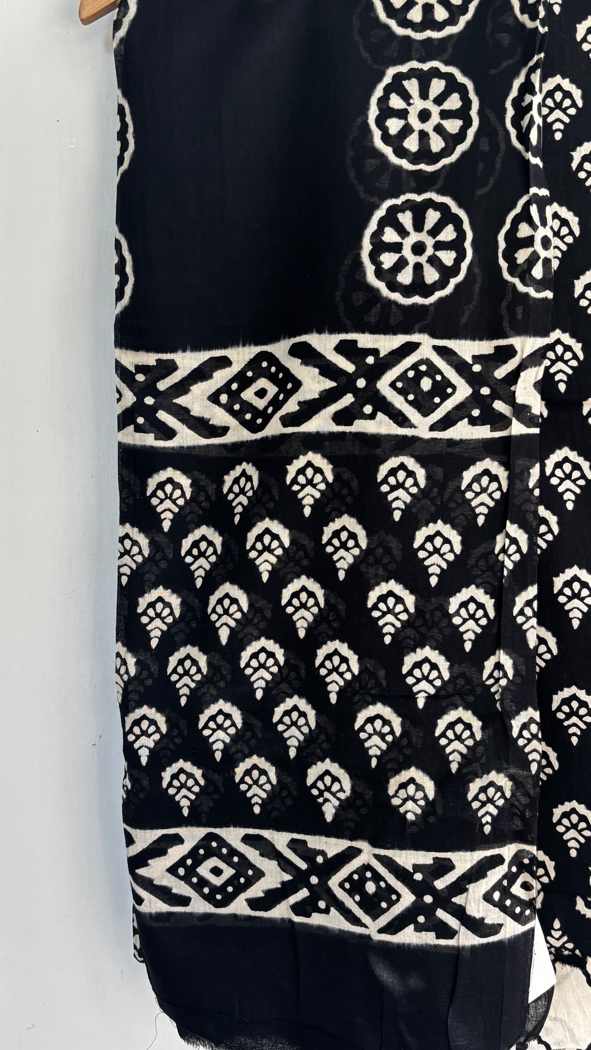 Black and White Cotton Suit Set with Mul Cotton Dupatta