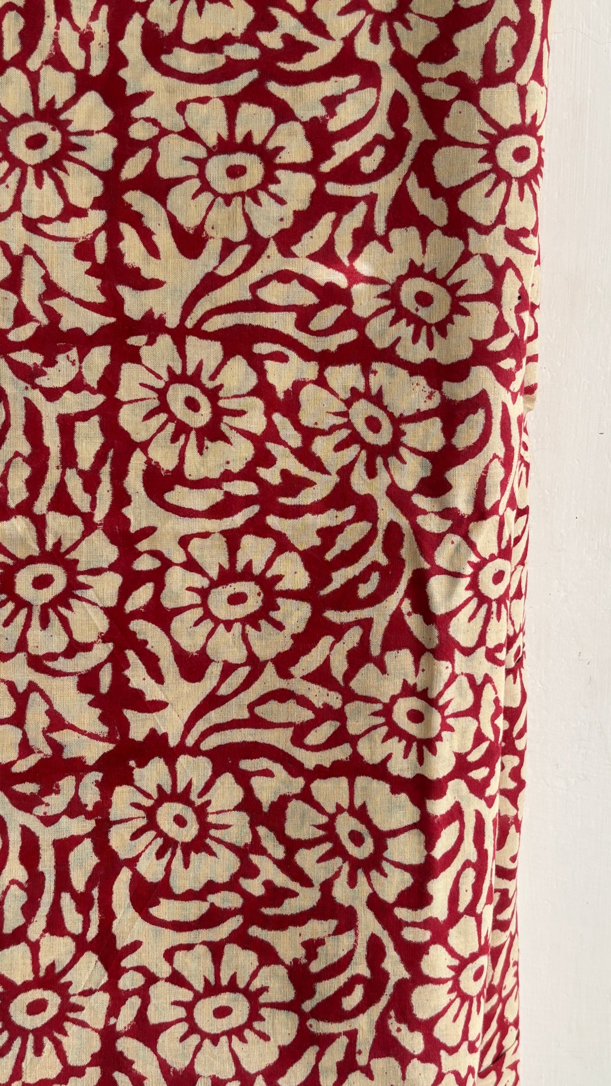 Red and Beige Floral Handblock Printed Cotton Suit Set with Cotton Dupatta