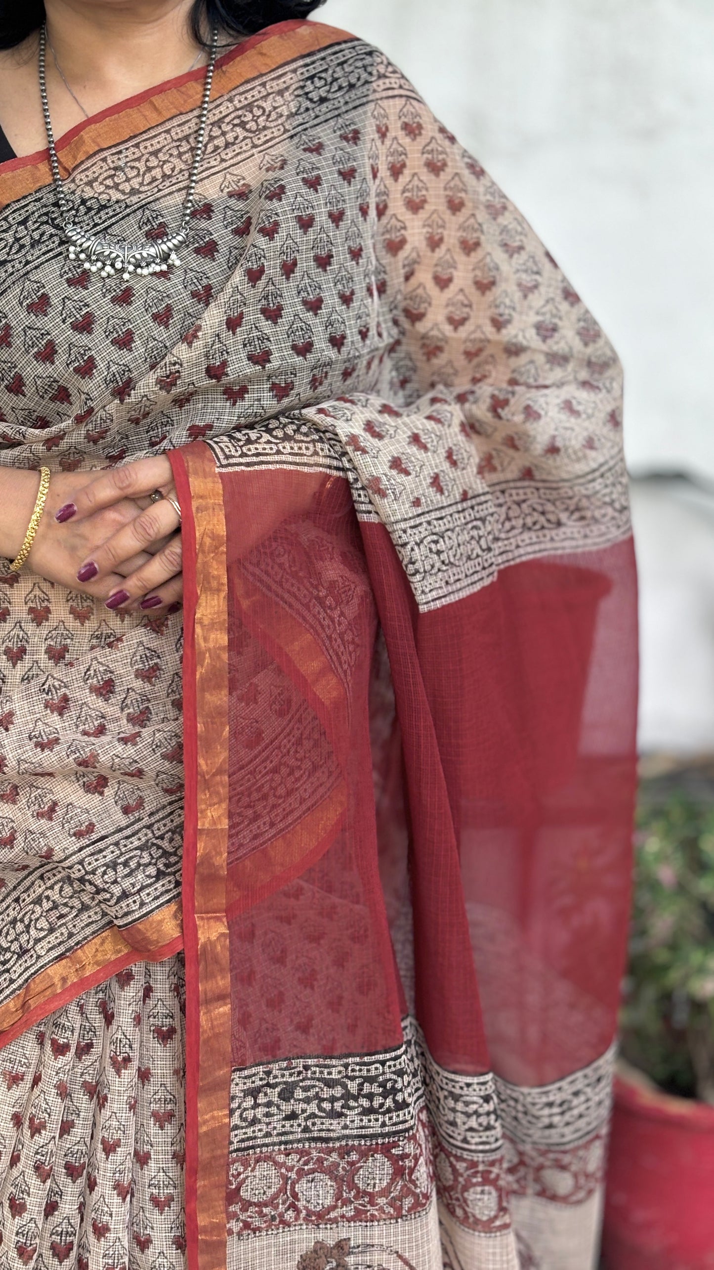 Kota Doria - Beige and Red
