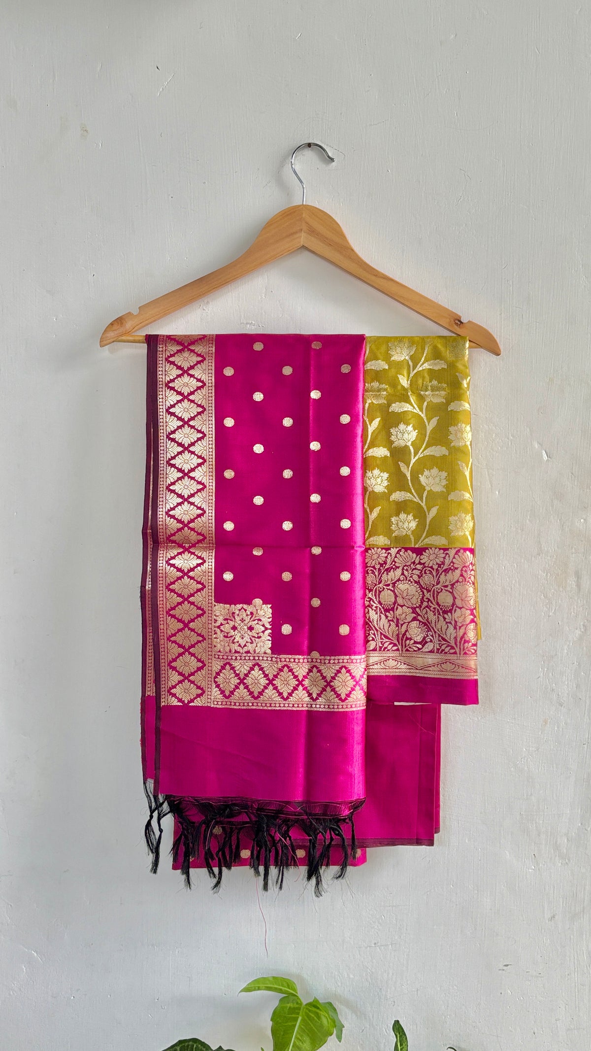 Green and Pink Semi-Silk Banarasi Suit Set