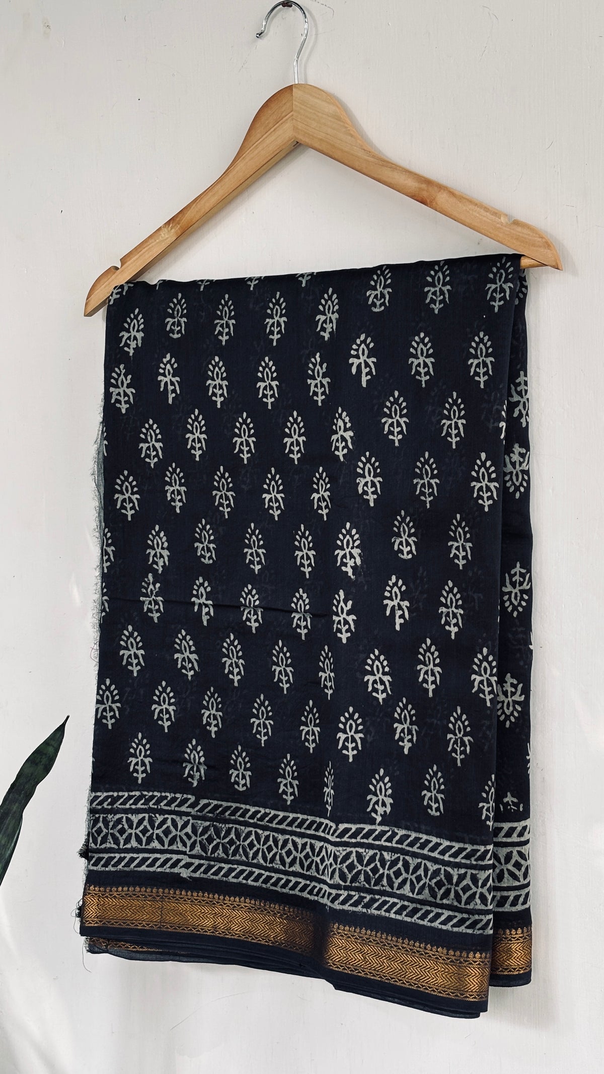 Black Handblock Printed Maheshwari Silk Saree