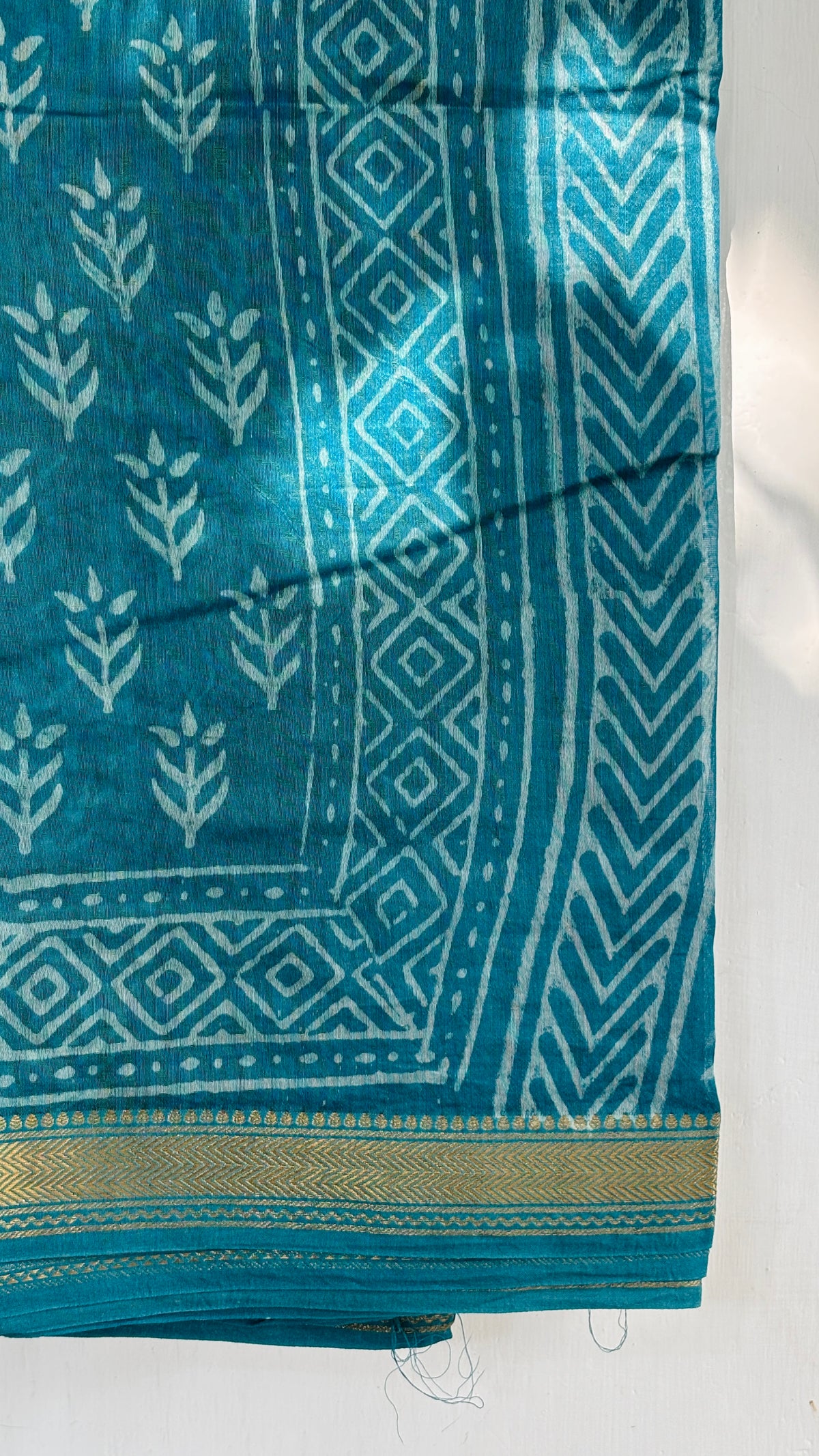 Blue Handblock Printed Maheshwari Silk Saree