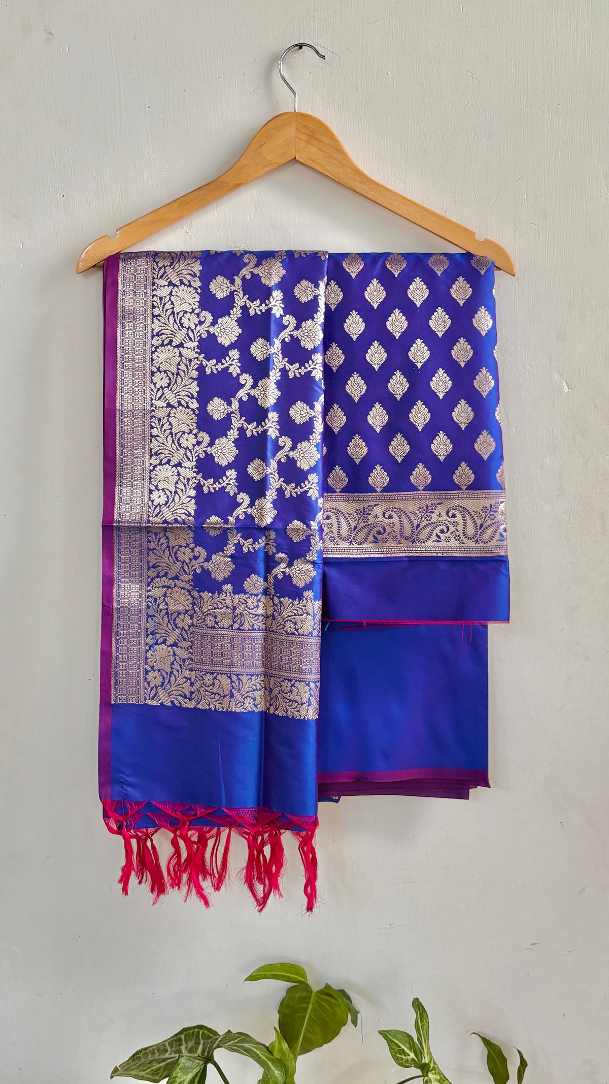 Dark Blue Semi-Silk Banarasi Suit Set