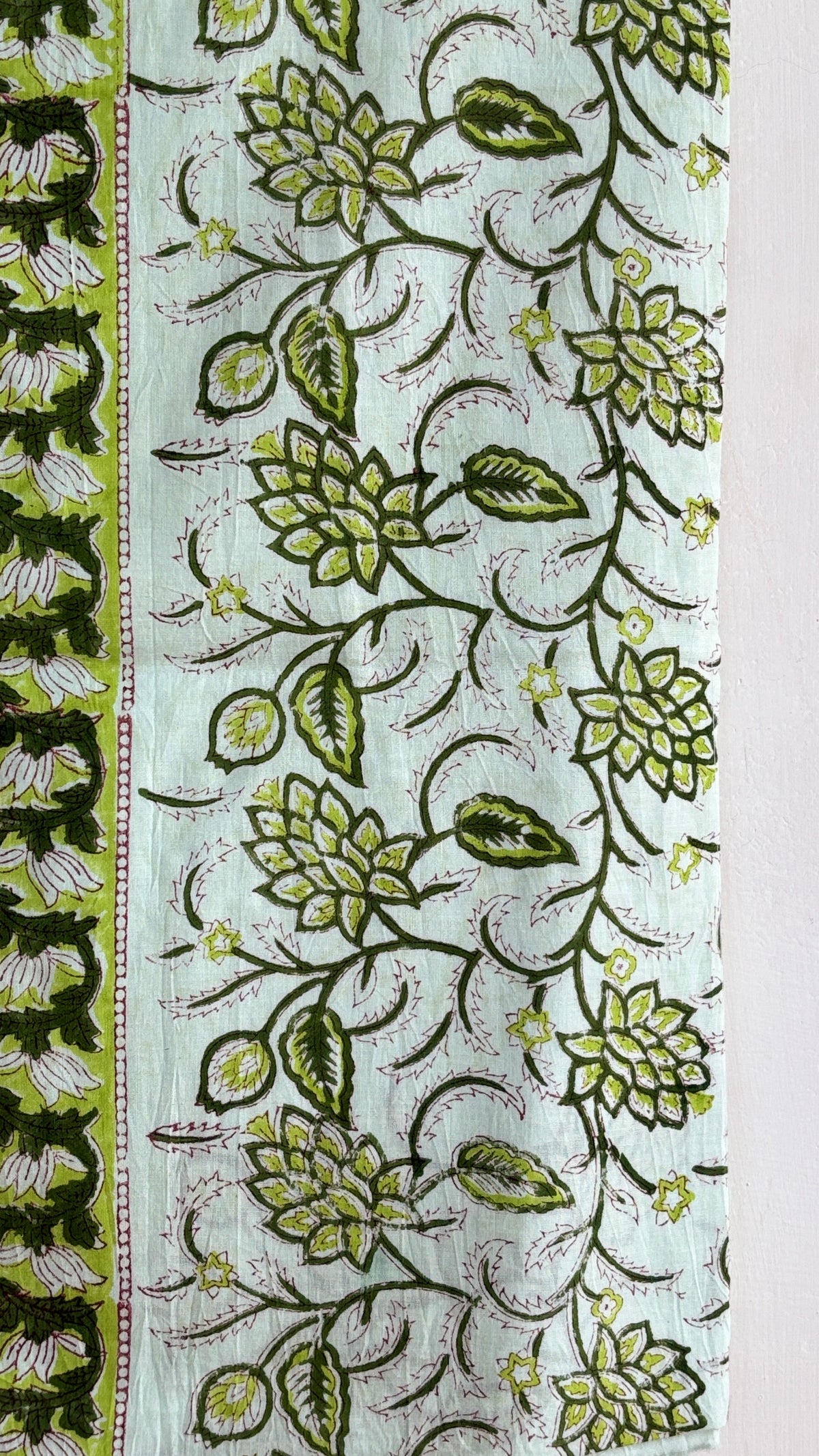 Mint and Green Handblock Printed Cotton Suit Set with Kota Doria Dupatta