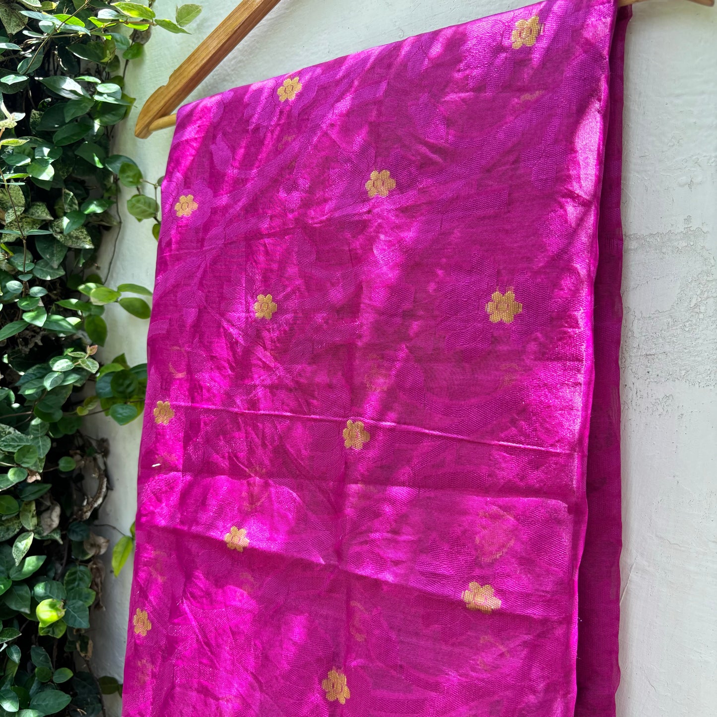 Wine Saree with Golden Booti