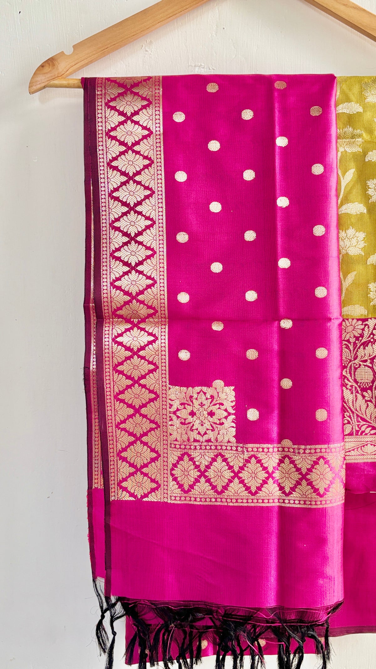 Green and Pink Semi-Silk Banarasi Suit Set