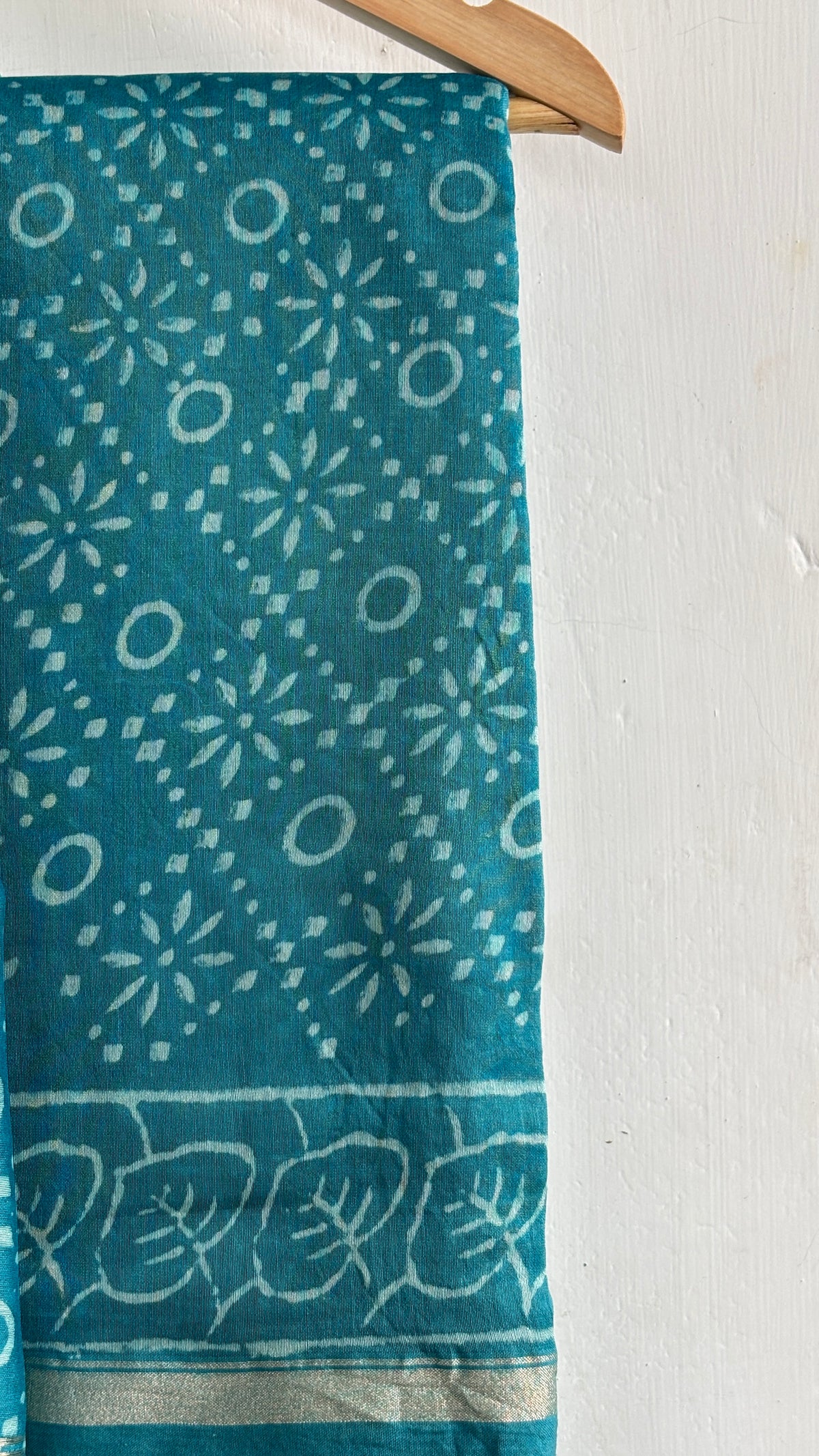 Deep Teal Motif Handblock Chanderi Silk Suit Set