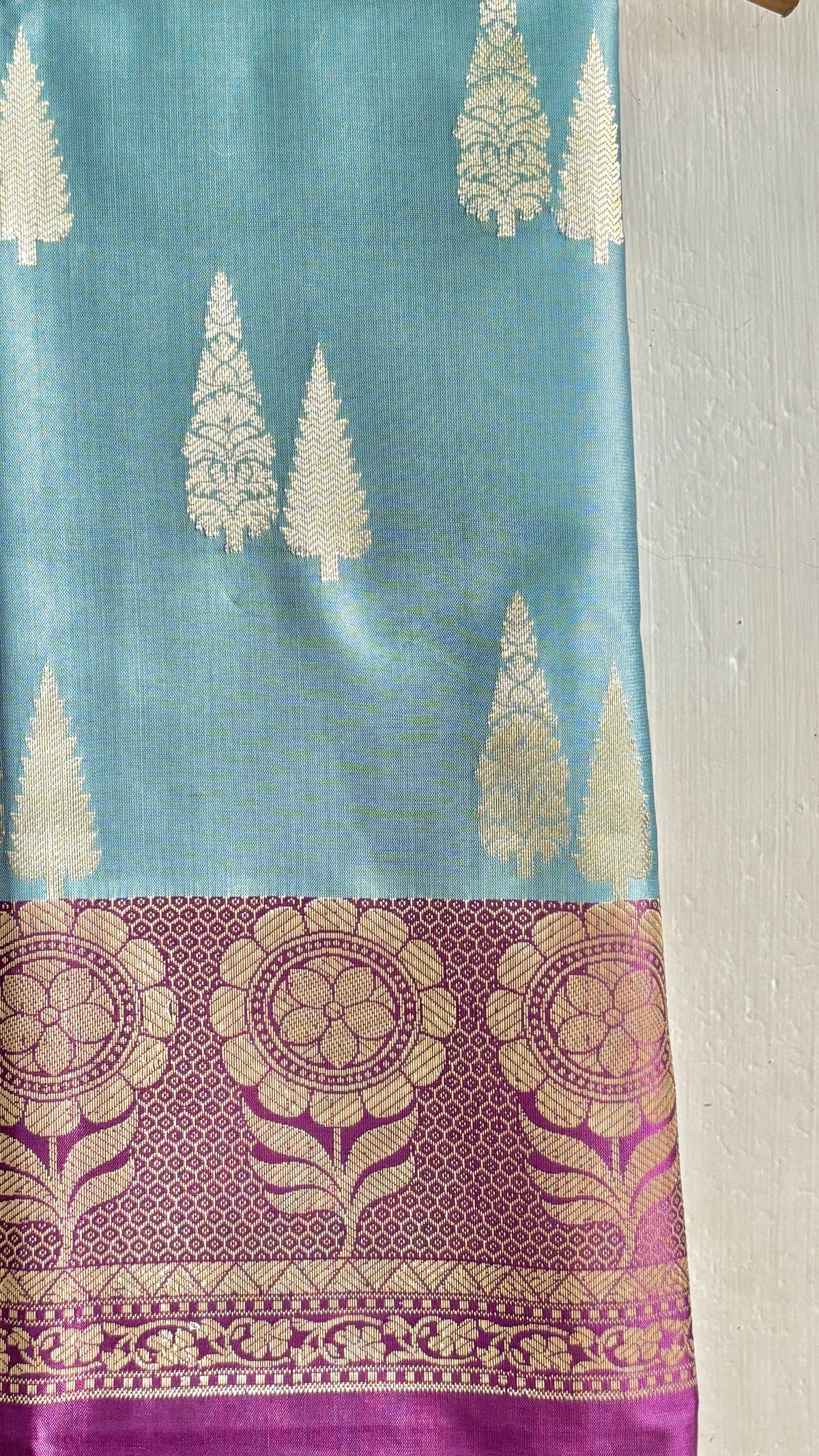 Blue and Wine Semi-Silk Banarasi Suit Set