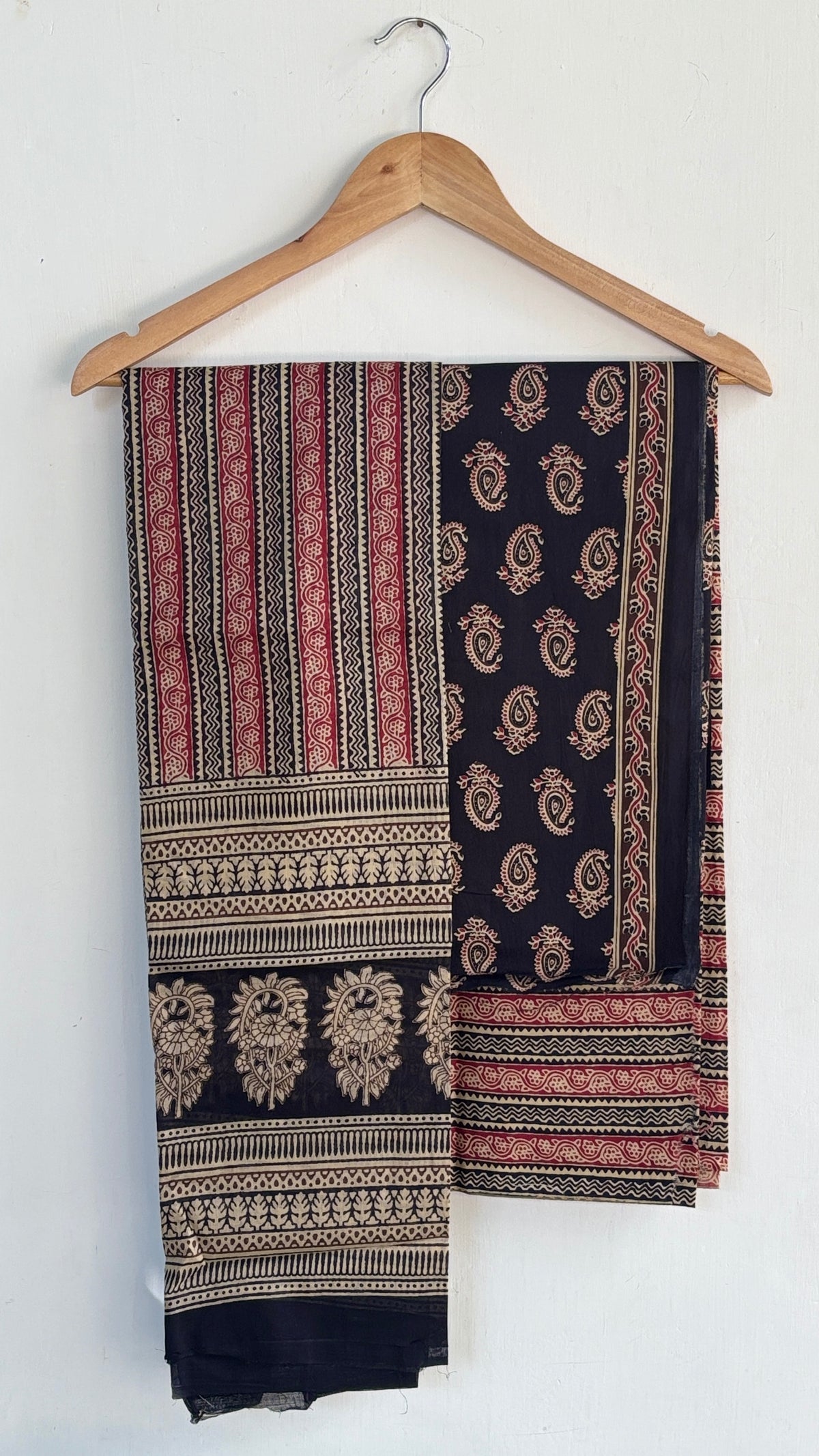 Black and Red Cotton Suit Set with Cotton Dupatta