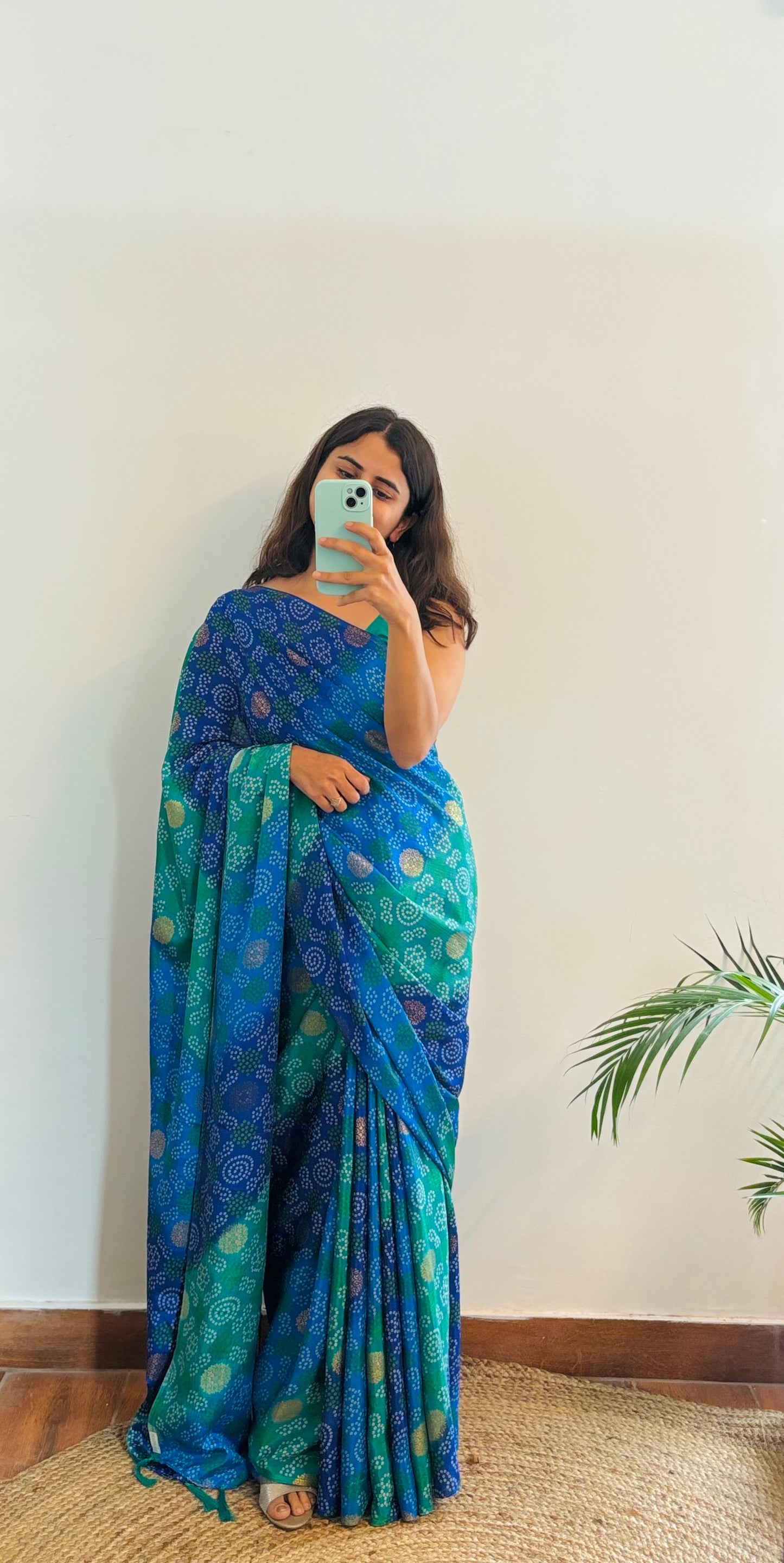 Blue-Green Printed saree