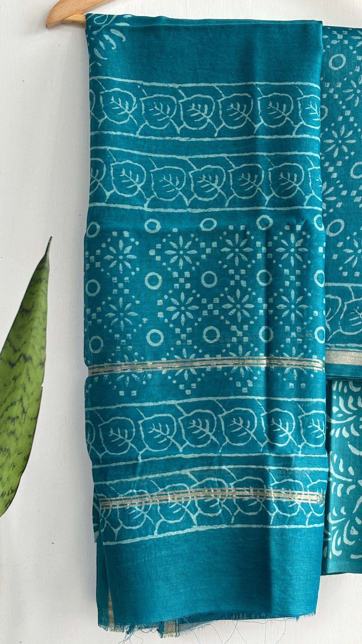 Deep Teal Motif Handblock Chanderi Silk Suit Set