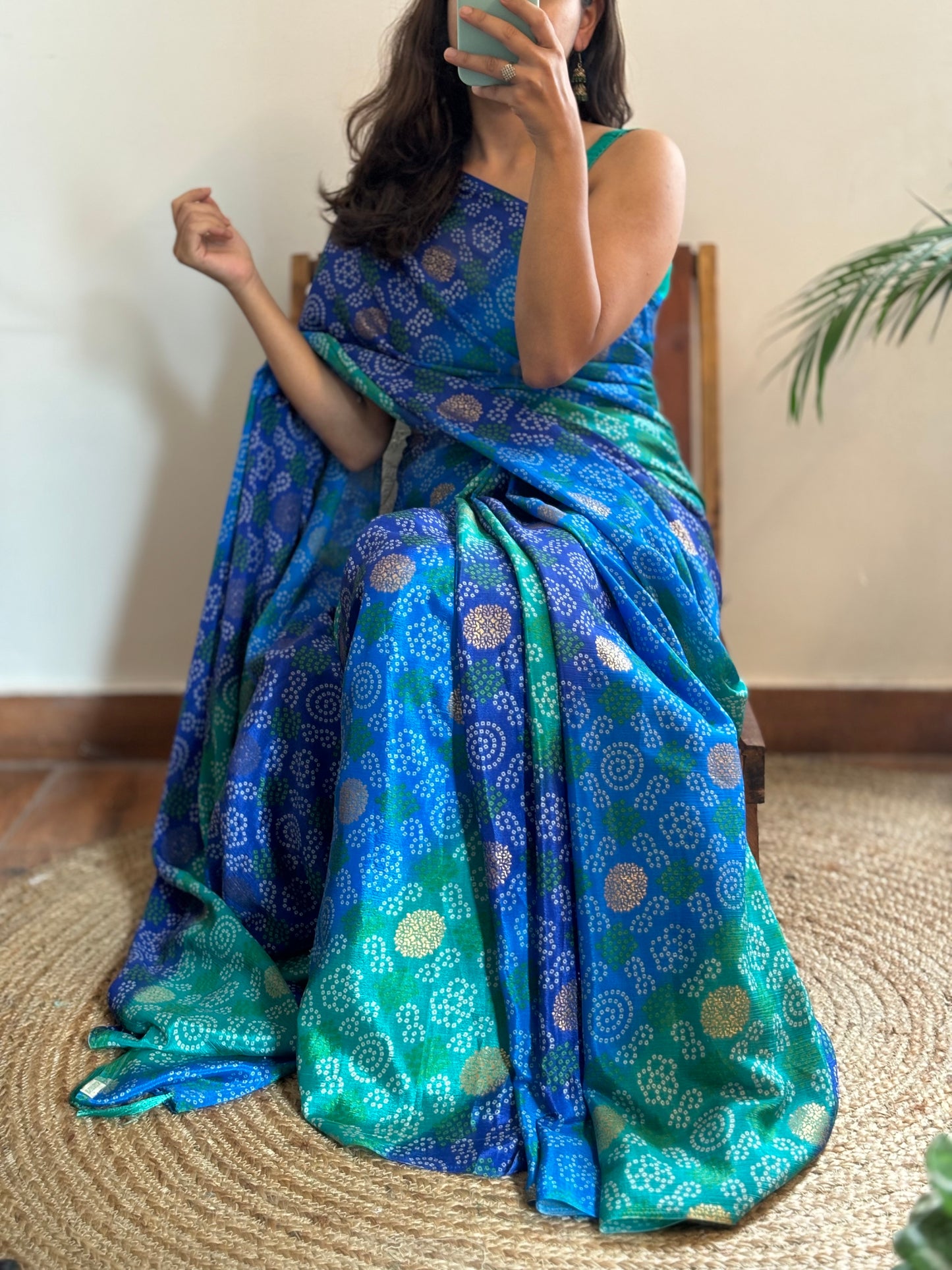 Blue-Green Printed saree