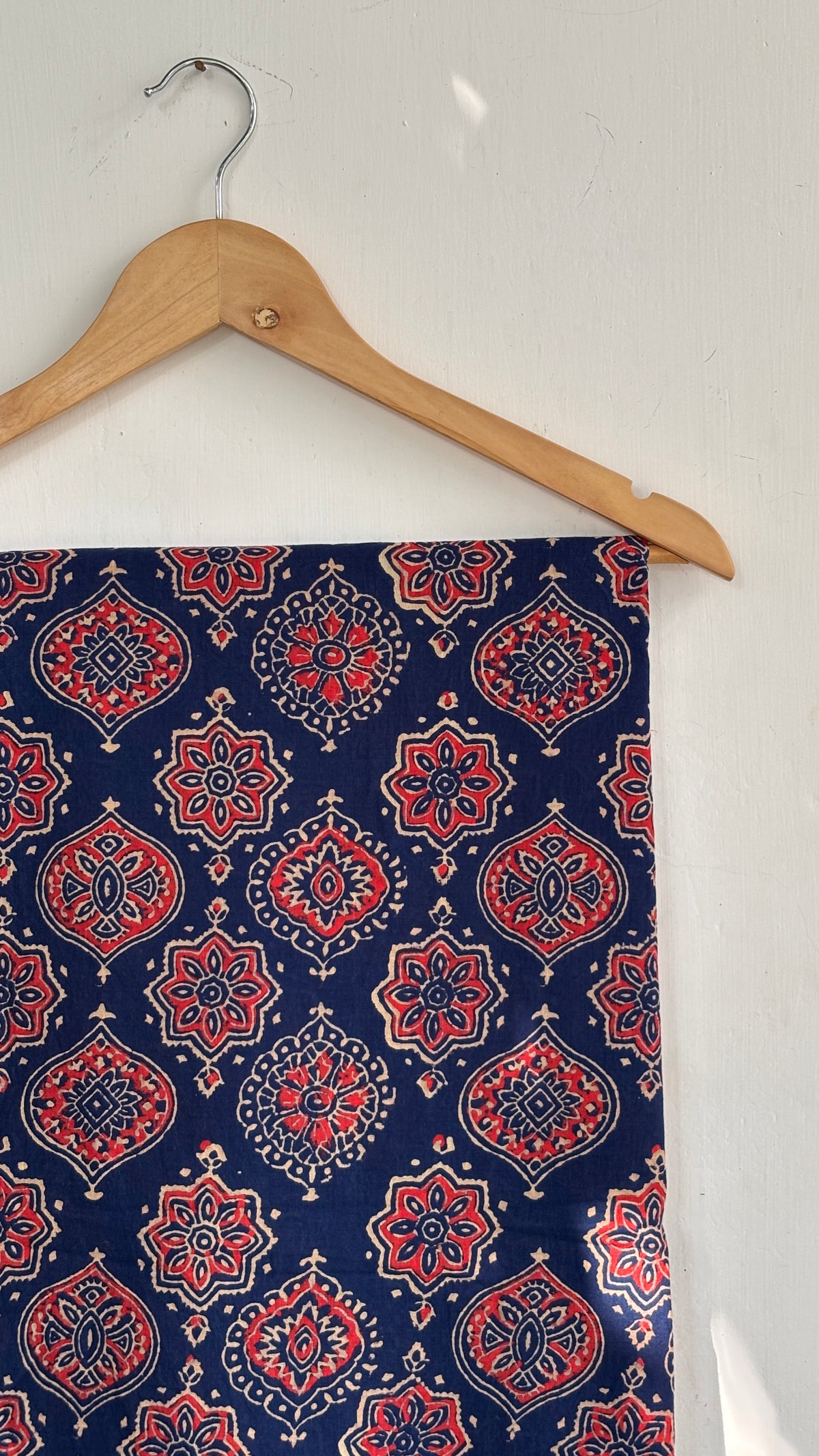 Navy Blue and Red Handblock Printed Mul Cotton Saree
