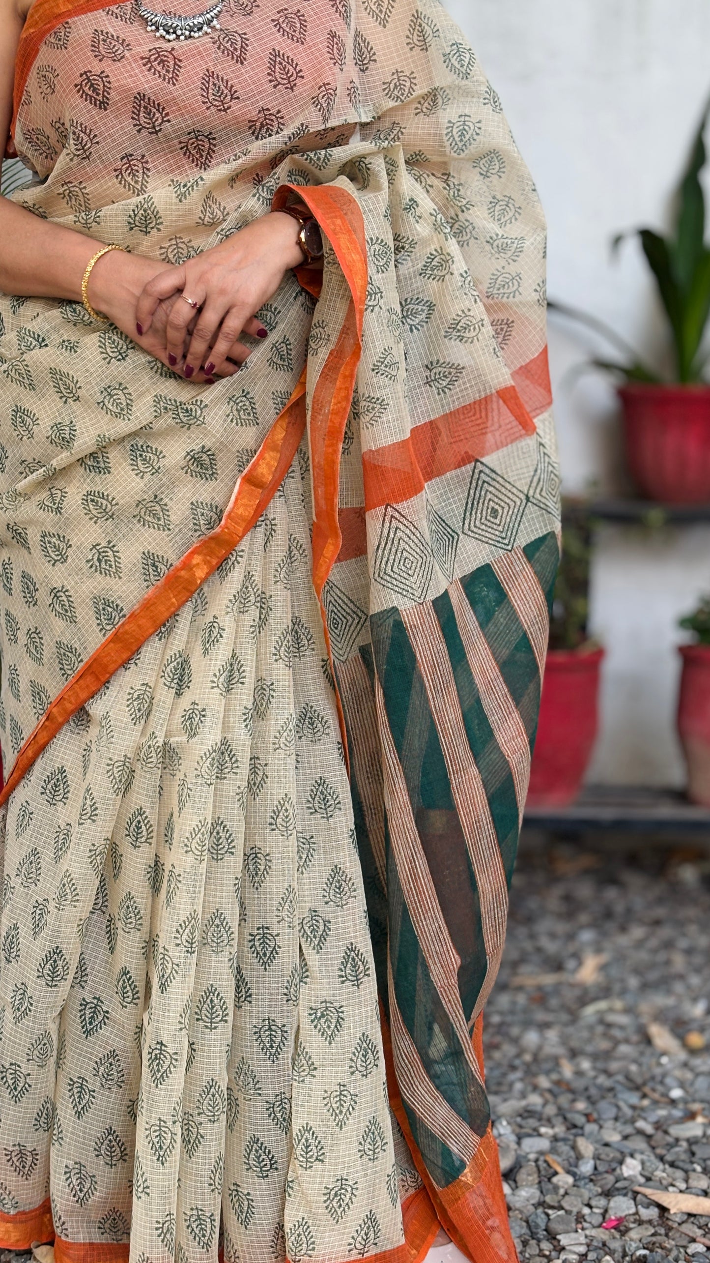 Kota Doria - Beige and Green