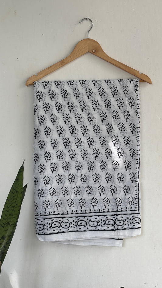 Botanical Print Handblock Mul Cotton Saree
