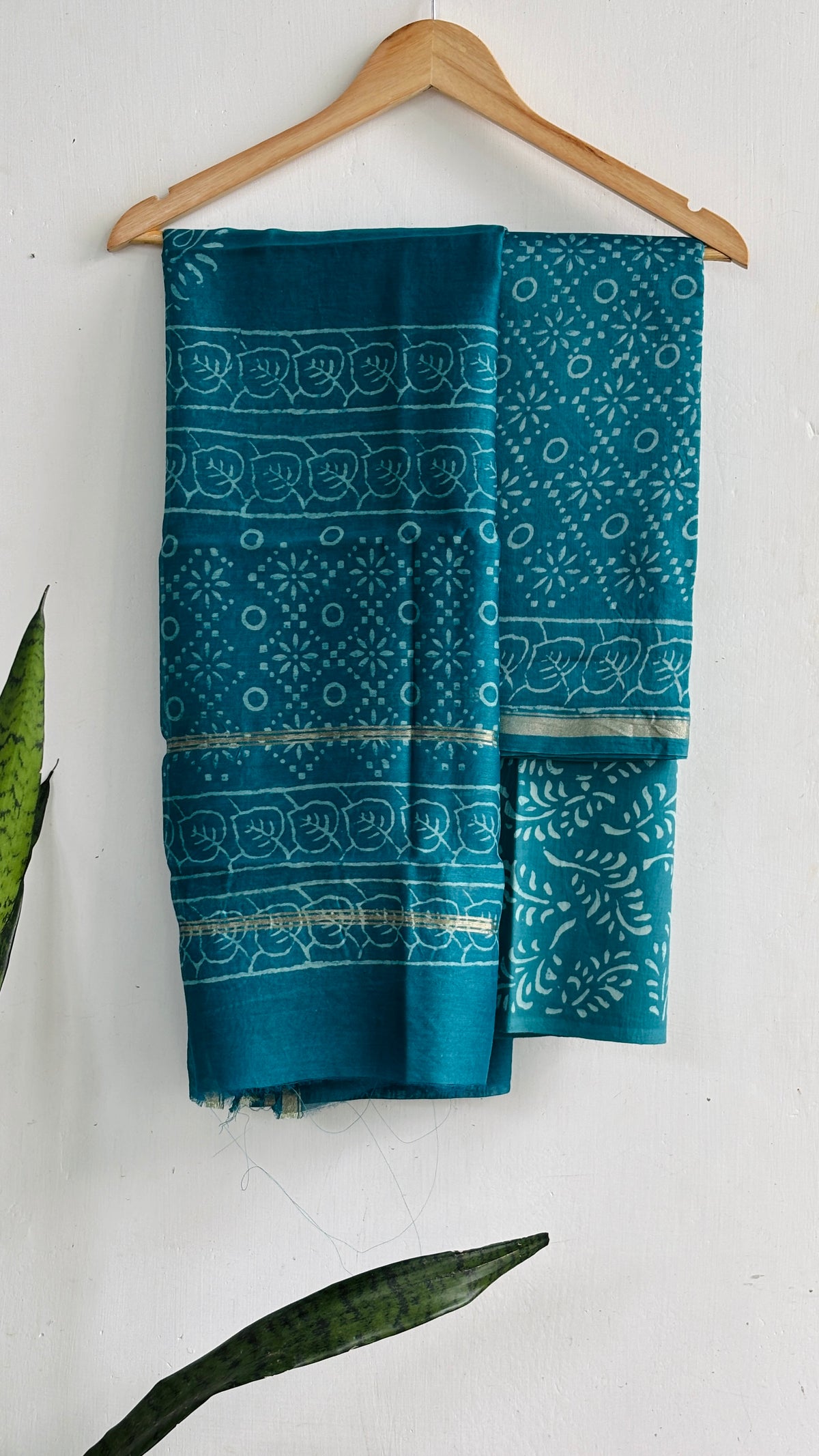 Deep Teal Motif Handblock Chanderi Silk Suit Set