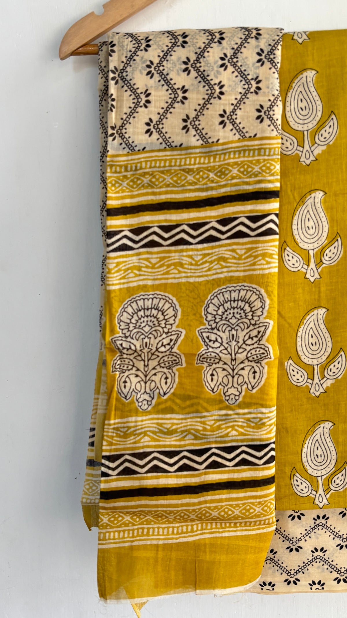 Yellow Cotton Suit Set with Mul Cotton Dupatta