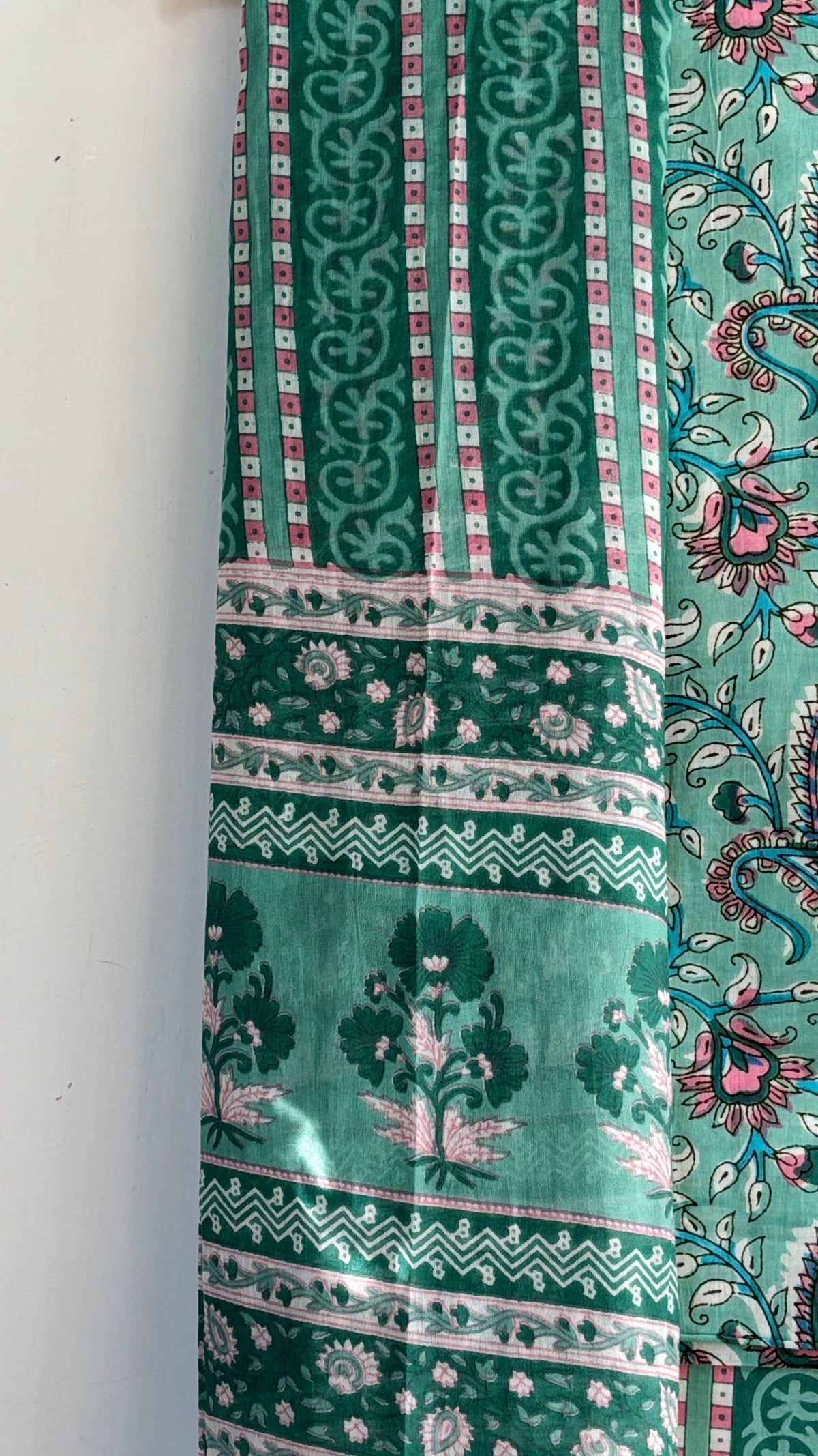 Green Handblock Printed Cotton Suit Set with Mul Cotton Dupatta