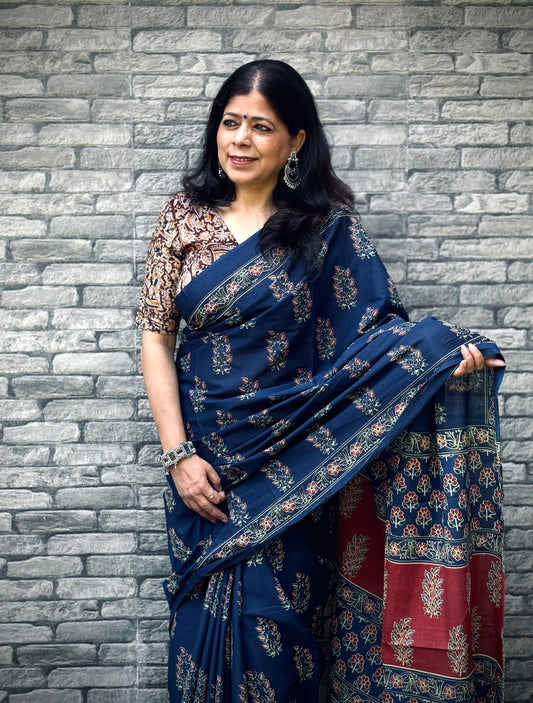 Handblock Printed Mul Cotton Saree