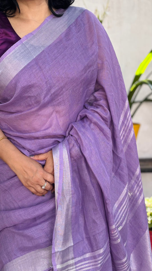 Handwoven Linen Saree - Lavender