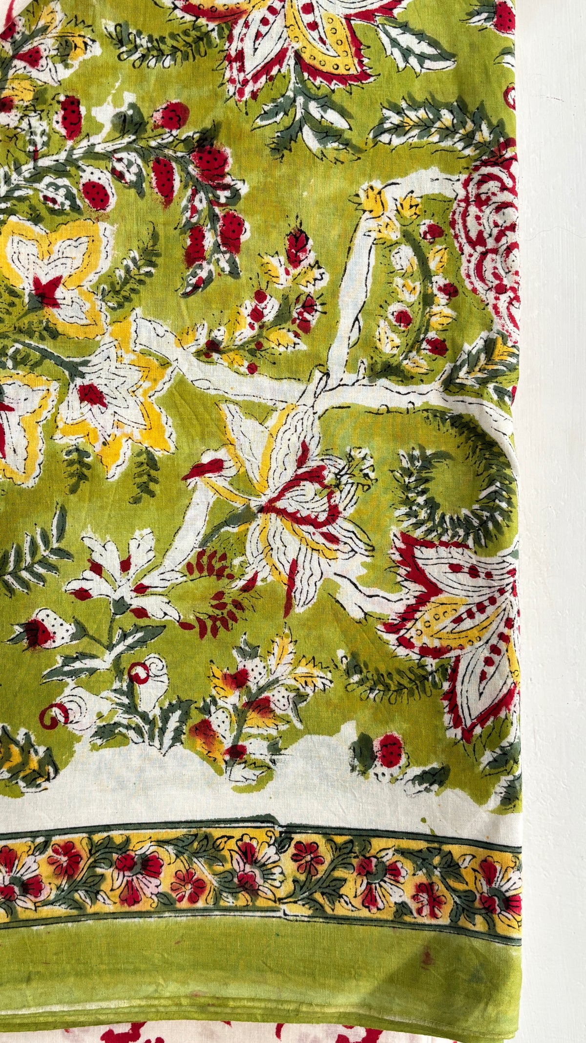 Light Green Handblock Printed Cotton Suit Set with Mul Cotton Dupatta