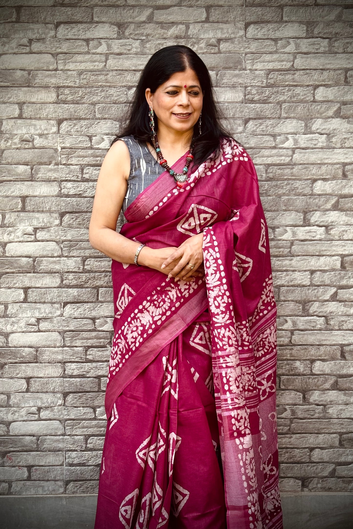 Wine Batik Saree