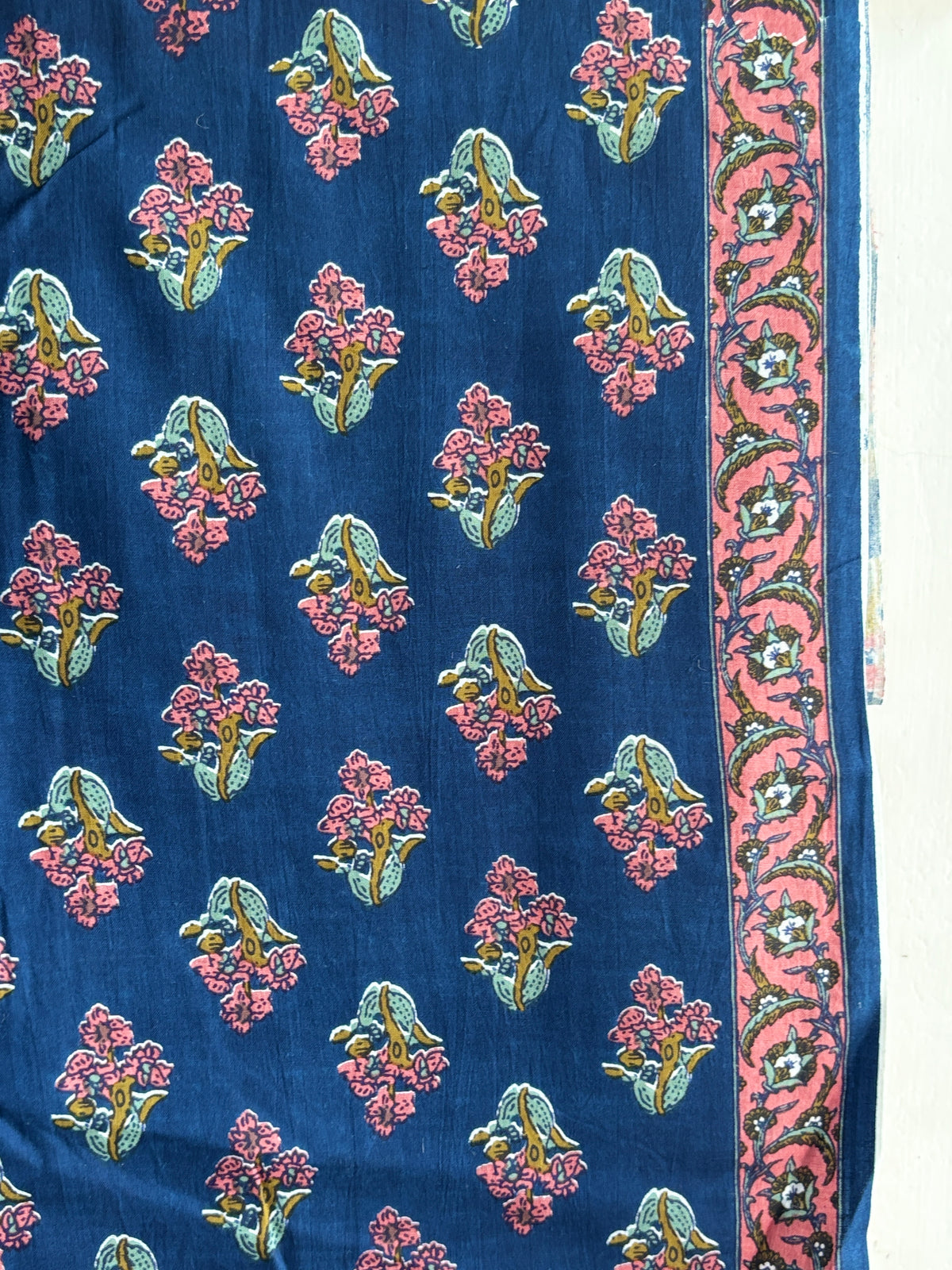 Dark Blue Floral Printed Suit Set with Cotton Dupatta